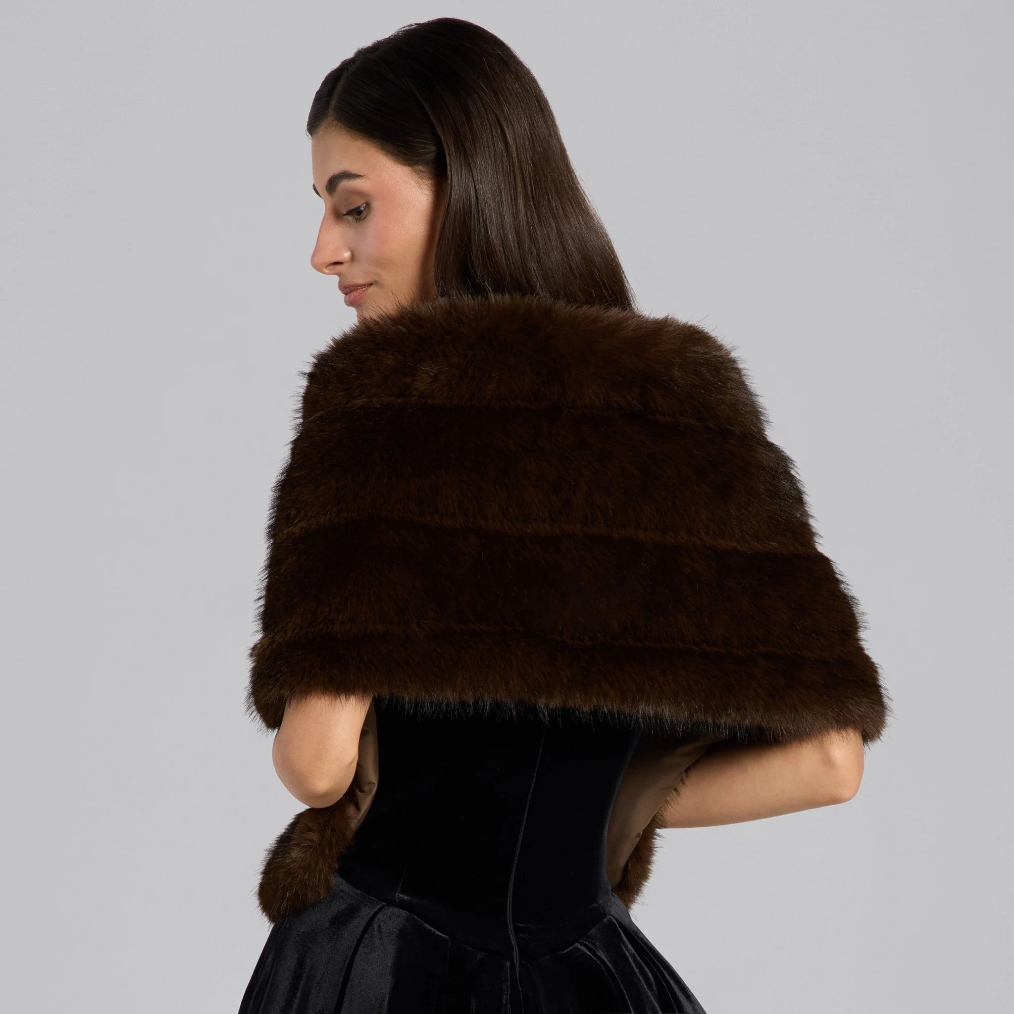Dark Brown Faux Sable Fur Shawl - Image 3