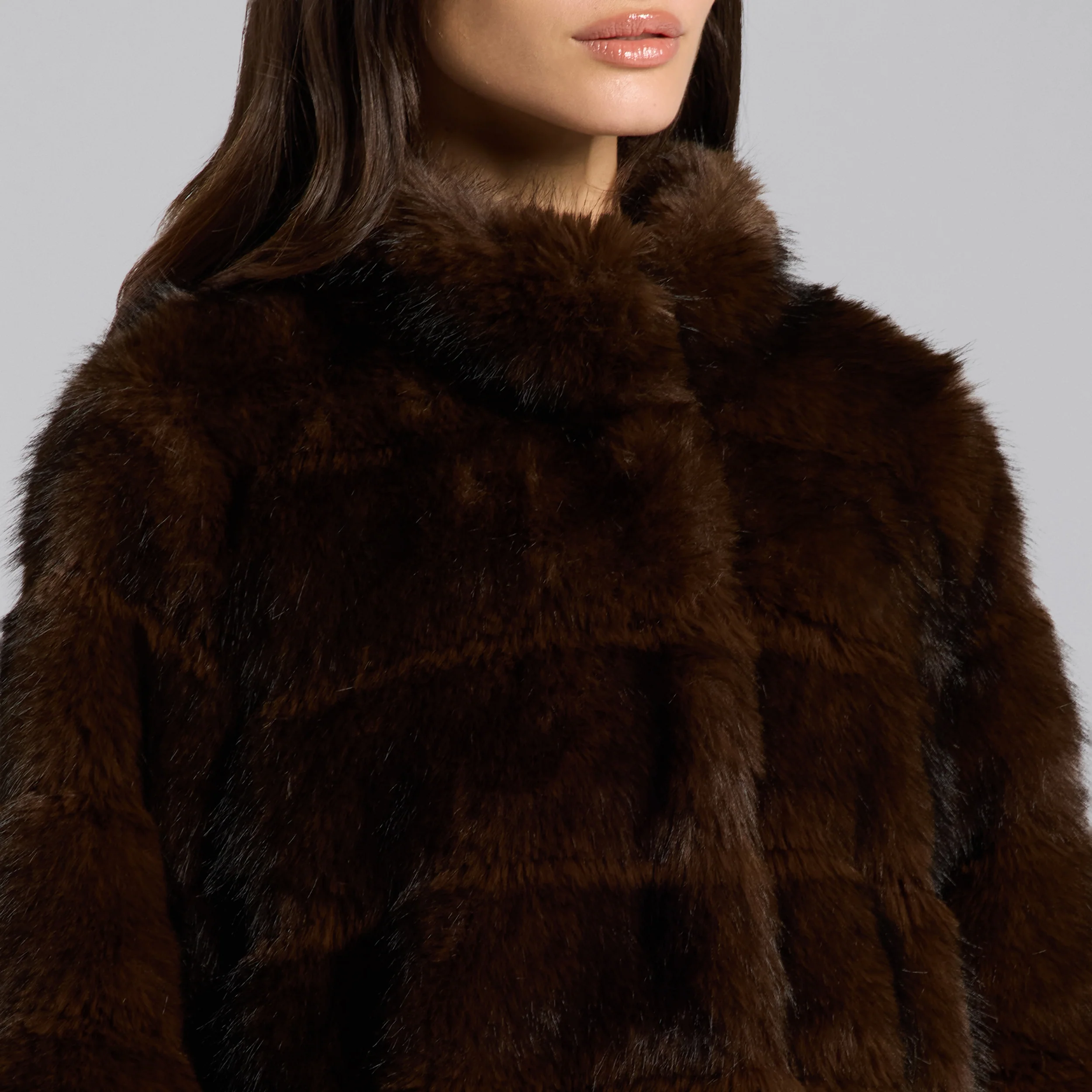 Dark Brown Faux Sable Fur Coat - Image 3