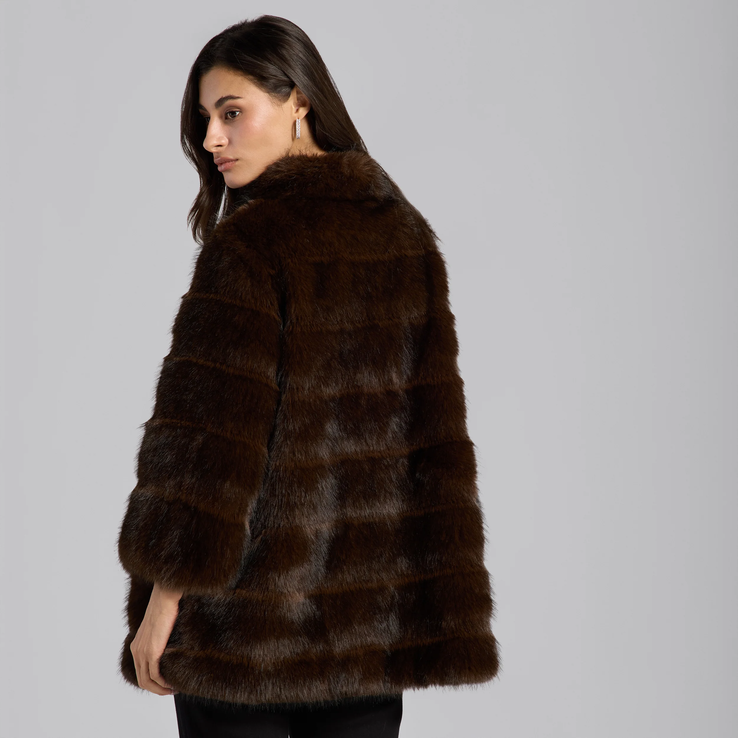 Dark Brown Faux Sable Fur Coat - Image 4
