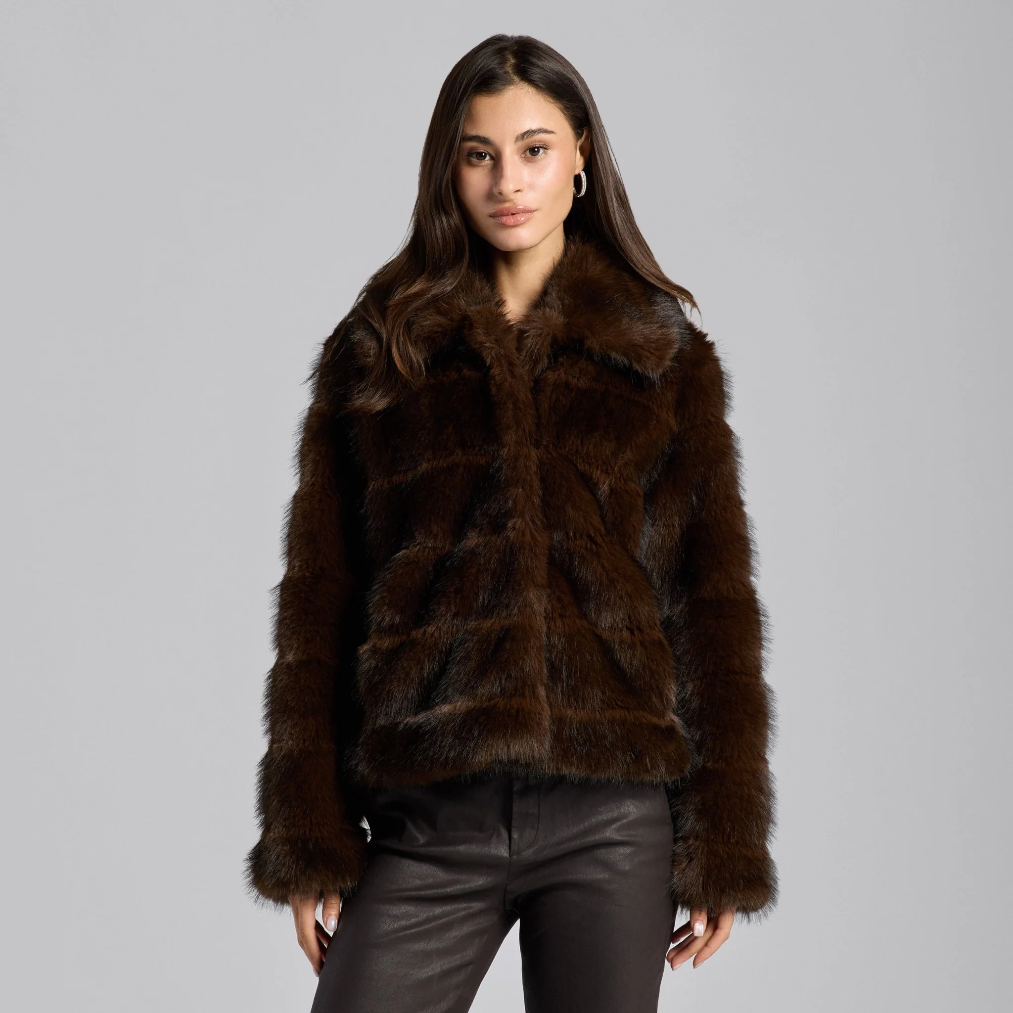 Dark Brown Faux Sable Fur Jacket
