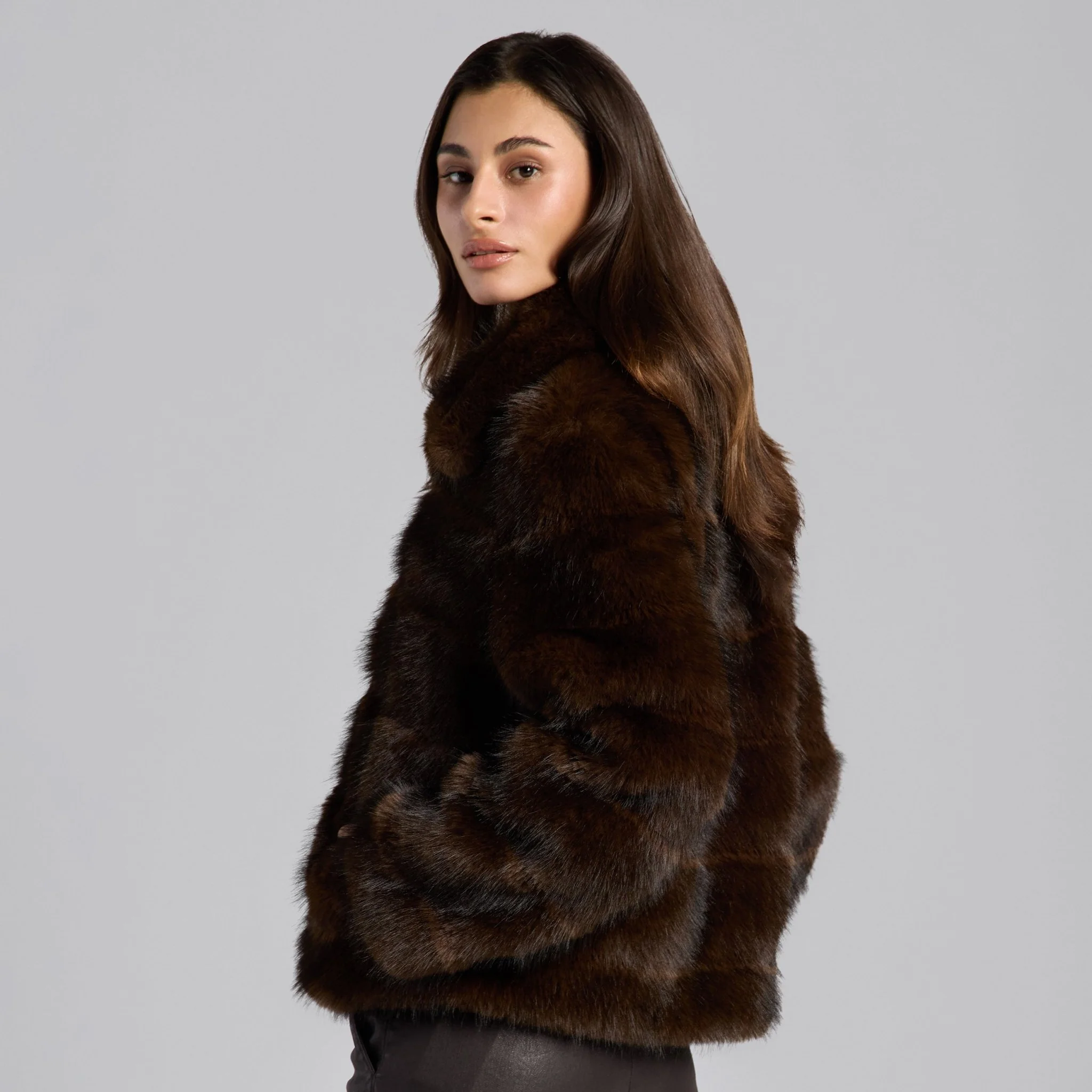 Dark Brown Faux Sable Fur Jacket - Image 5