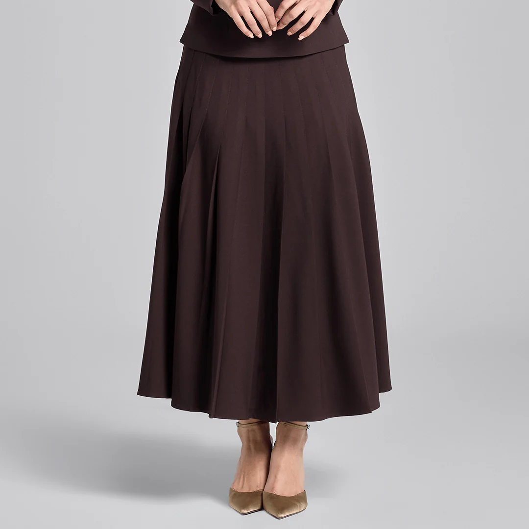 Dark Brown Pleated Crepe Maxi Skirt