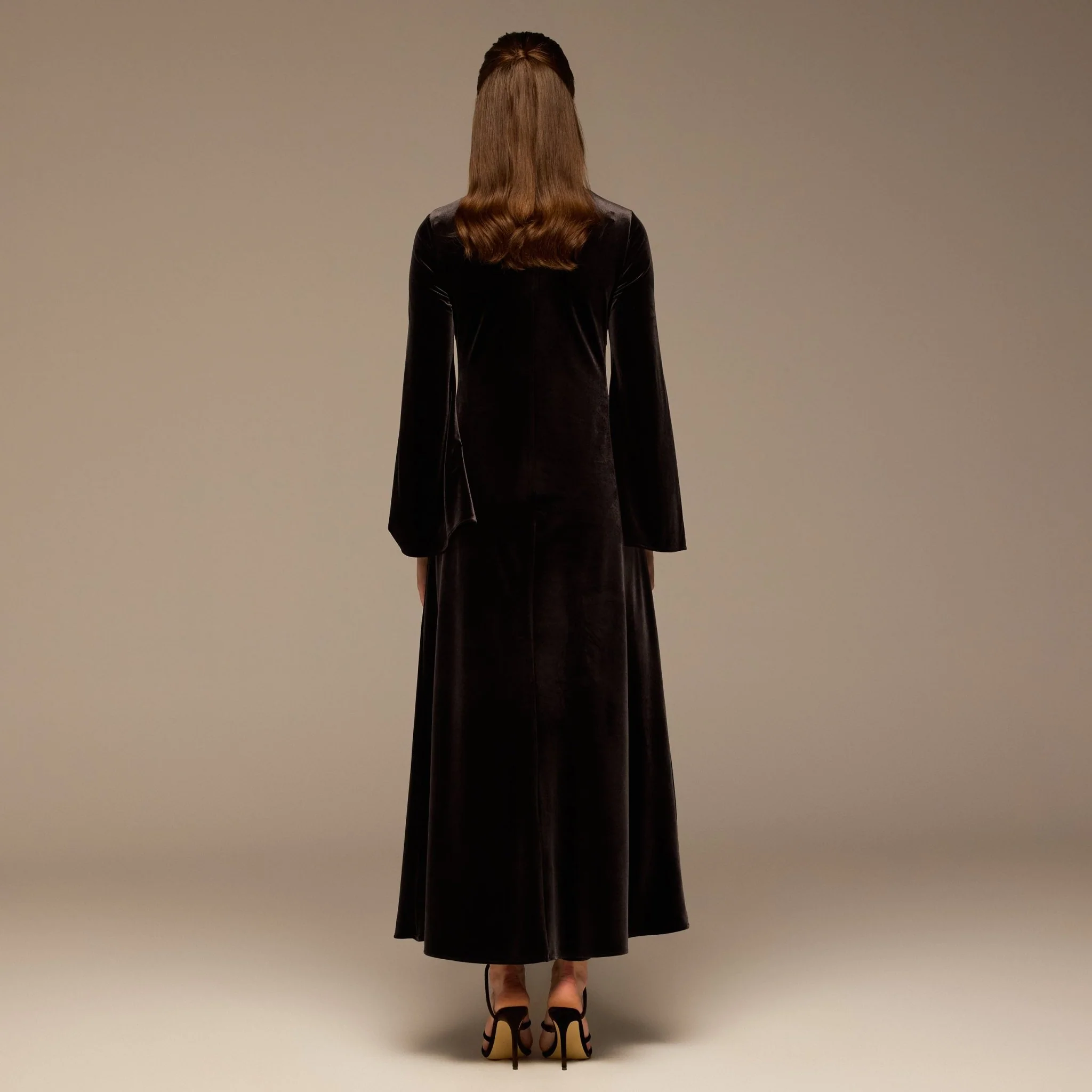 Brown Embroidered Velvet Maxi Dress - Image 4
