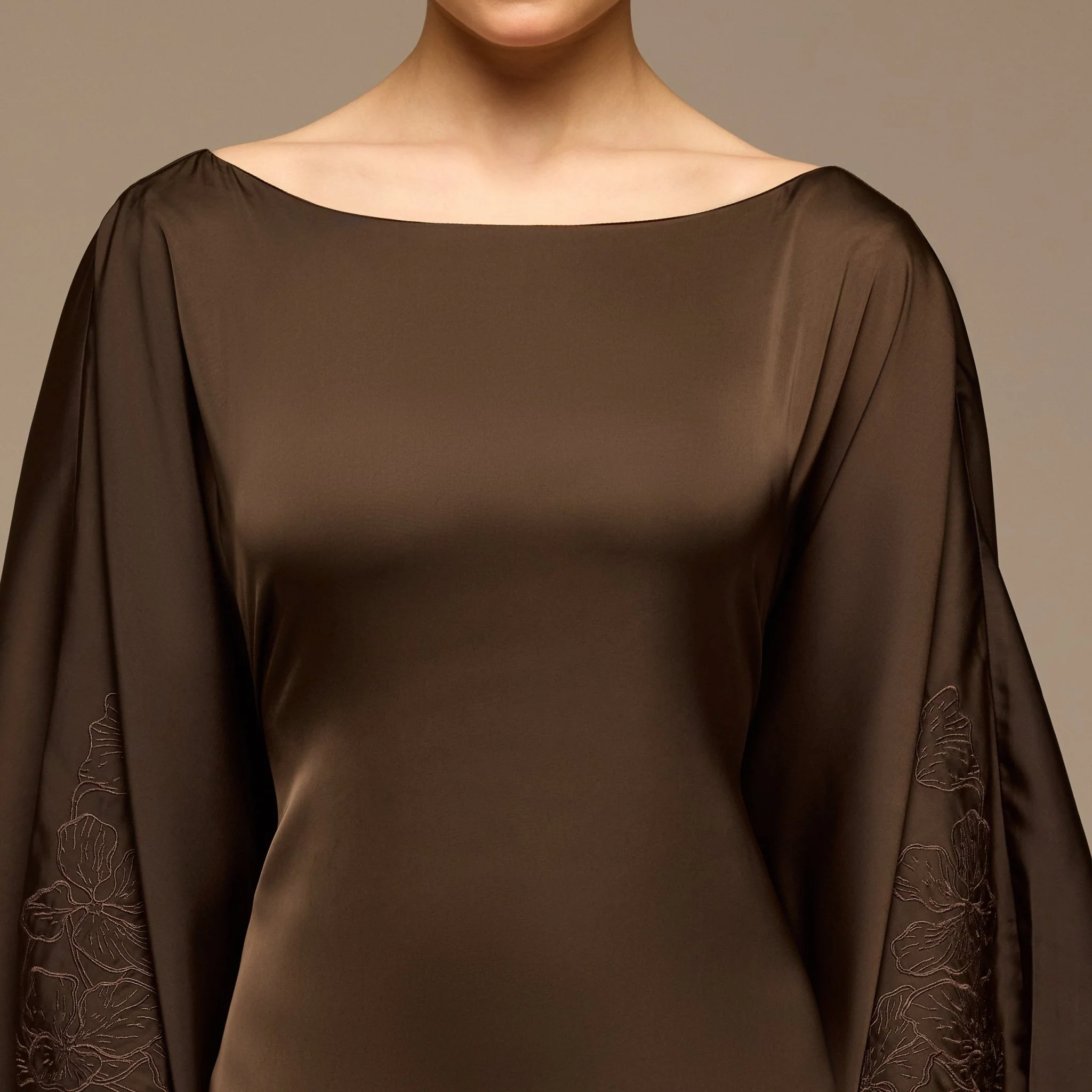Dark Brown Satin Flowy Maxi Dress - Image 3