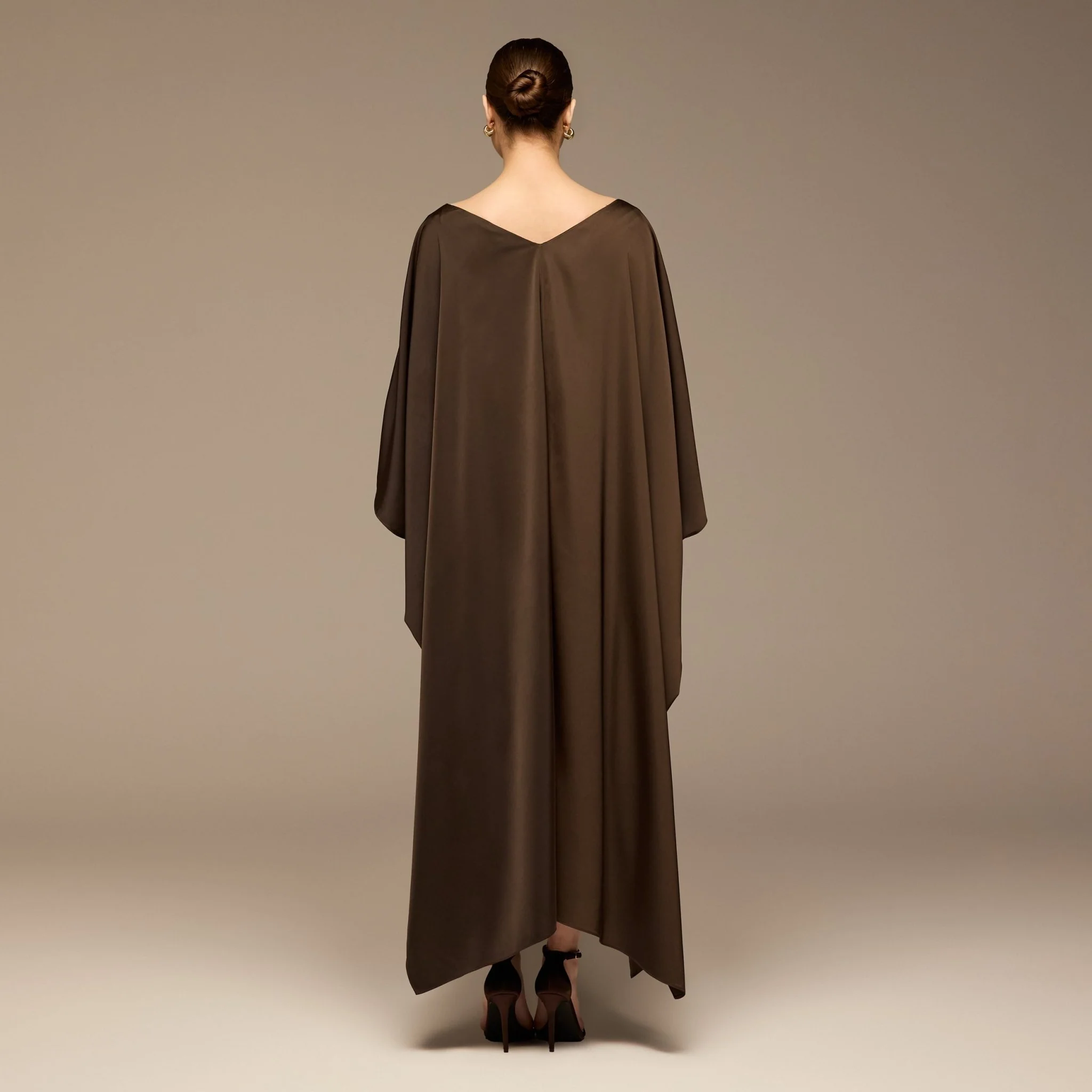 Dark Brown Satin Flowy Maxi Dress - Image 4