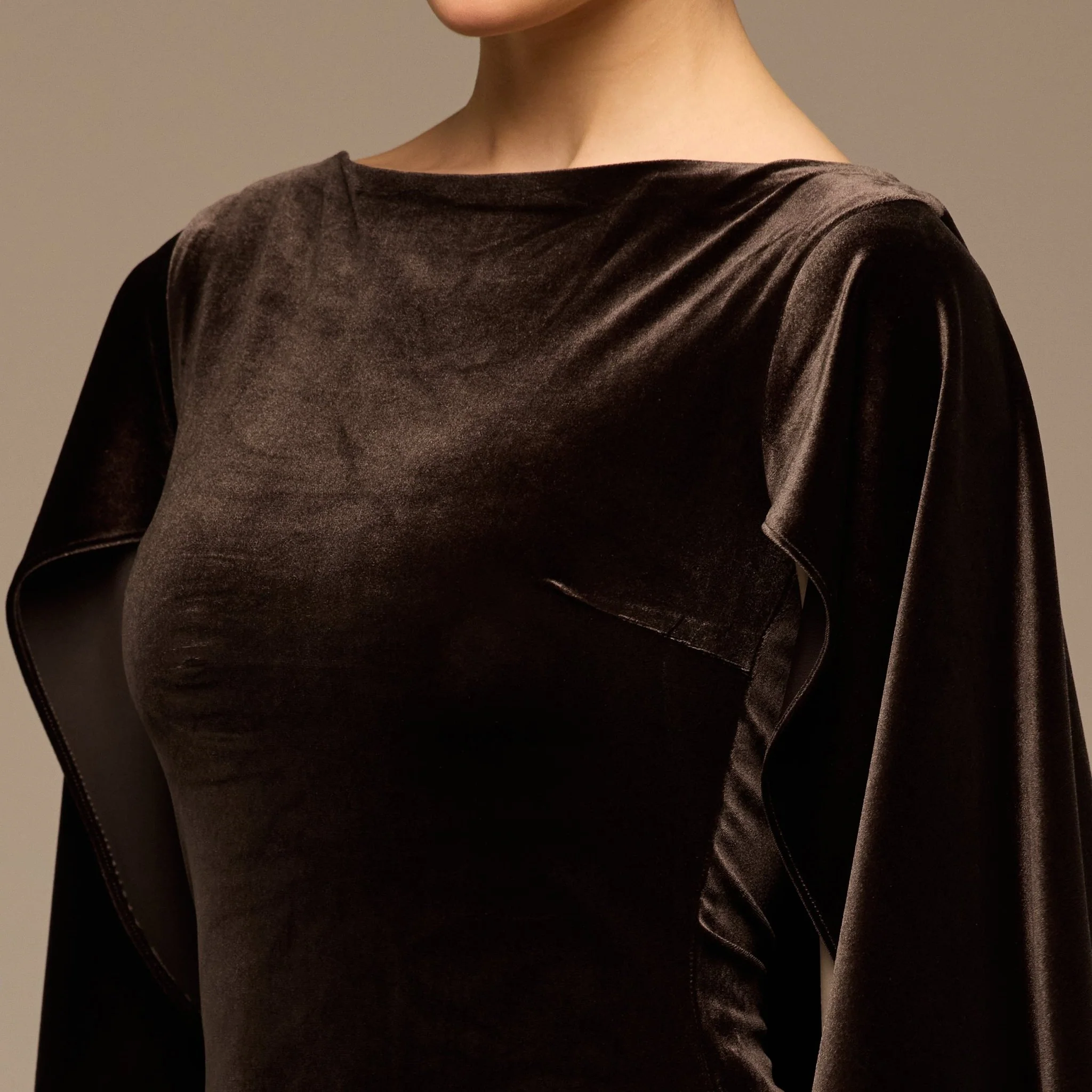 Dark Brown Boat Neck Velvet Kaftan - Image 4