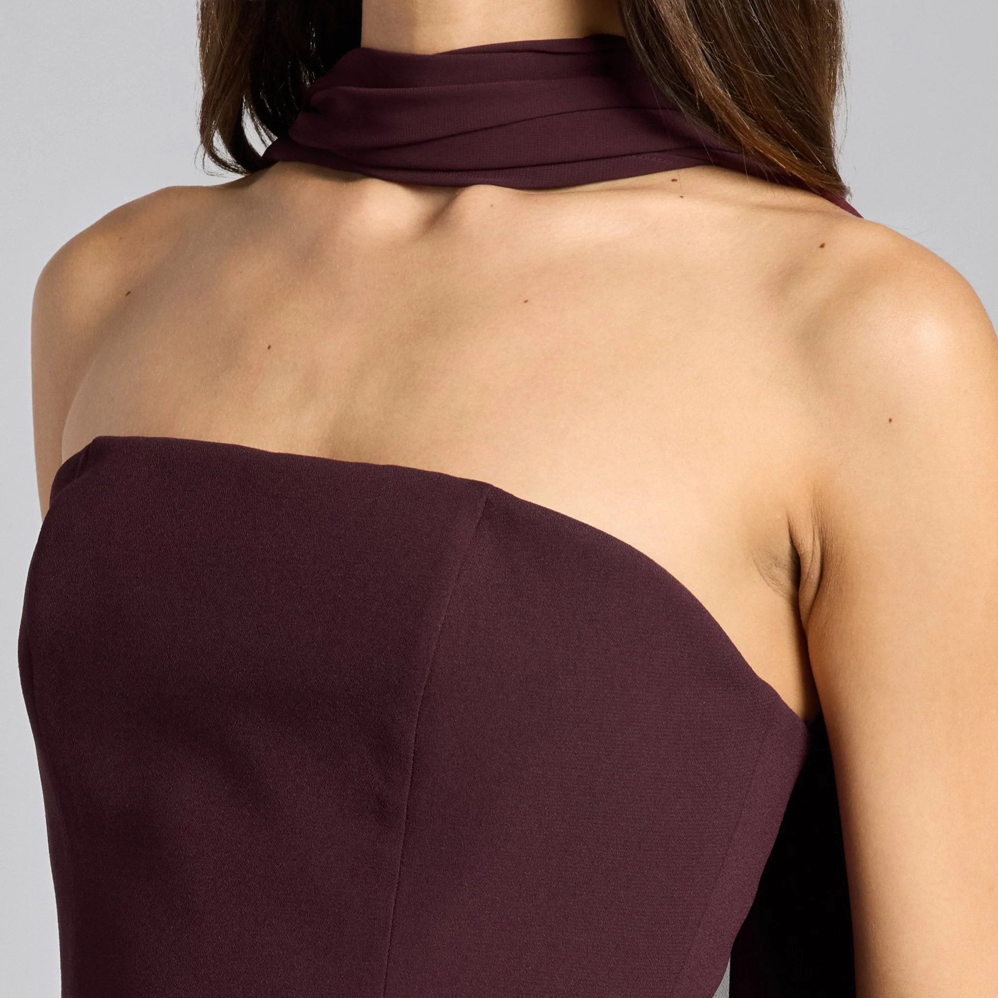 Dark Plum Crepe-Chiffon Strapless Gown - Image 3