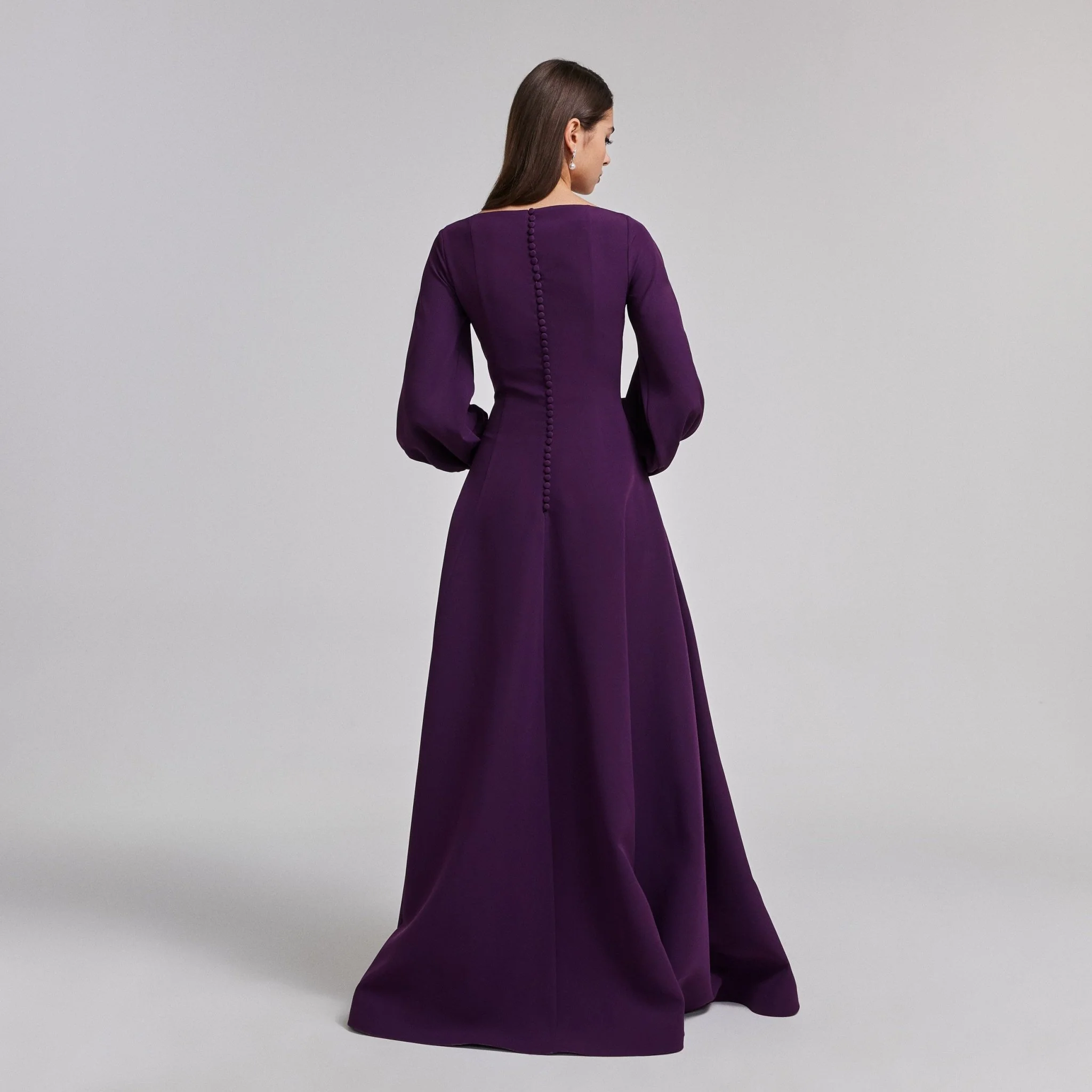 Dark Purple Crepe A-Line Gown - Image 2