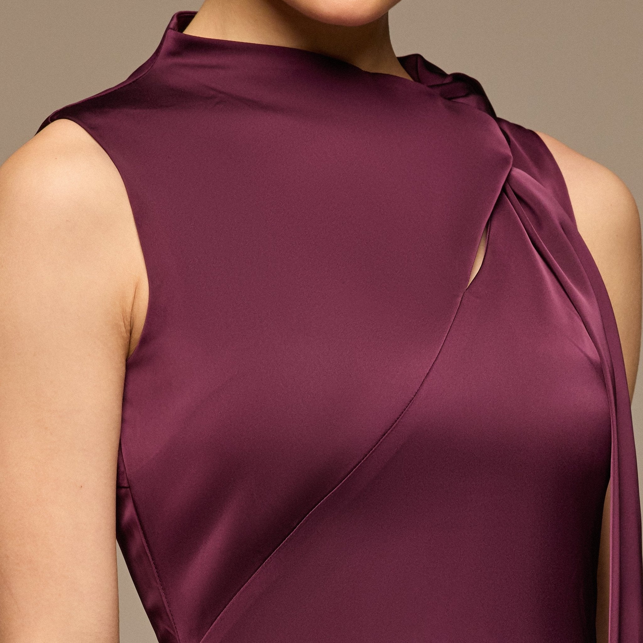 Dark Purple Side-Tie Satin Midi Dress - Image 3