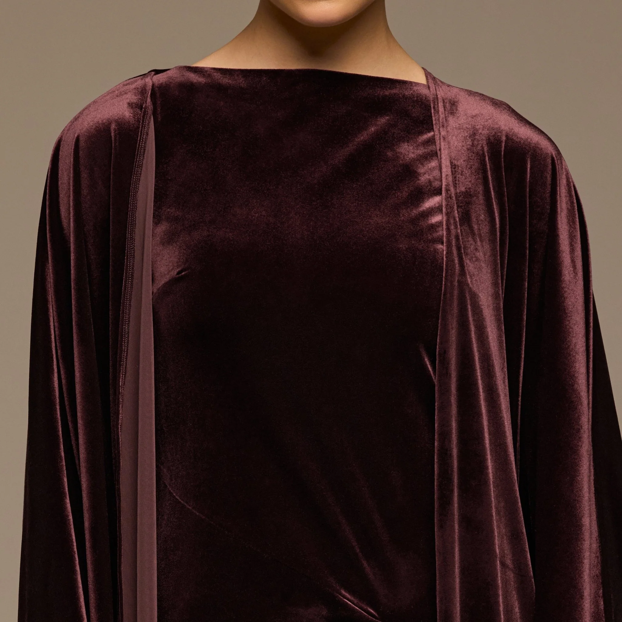 Burgundy Velvet Dress & Draped Cape Set - Image 4