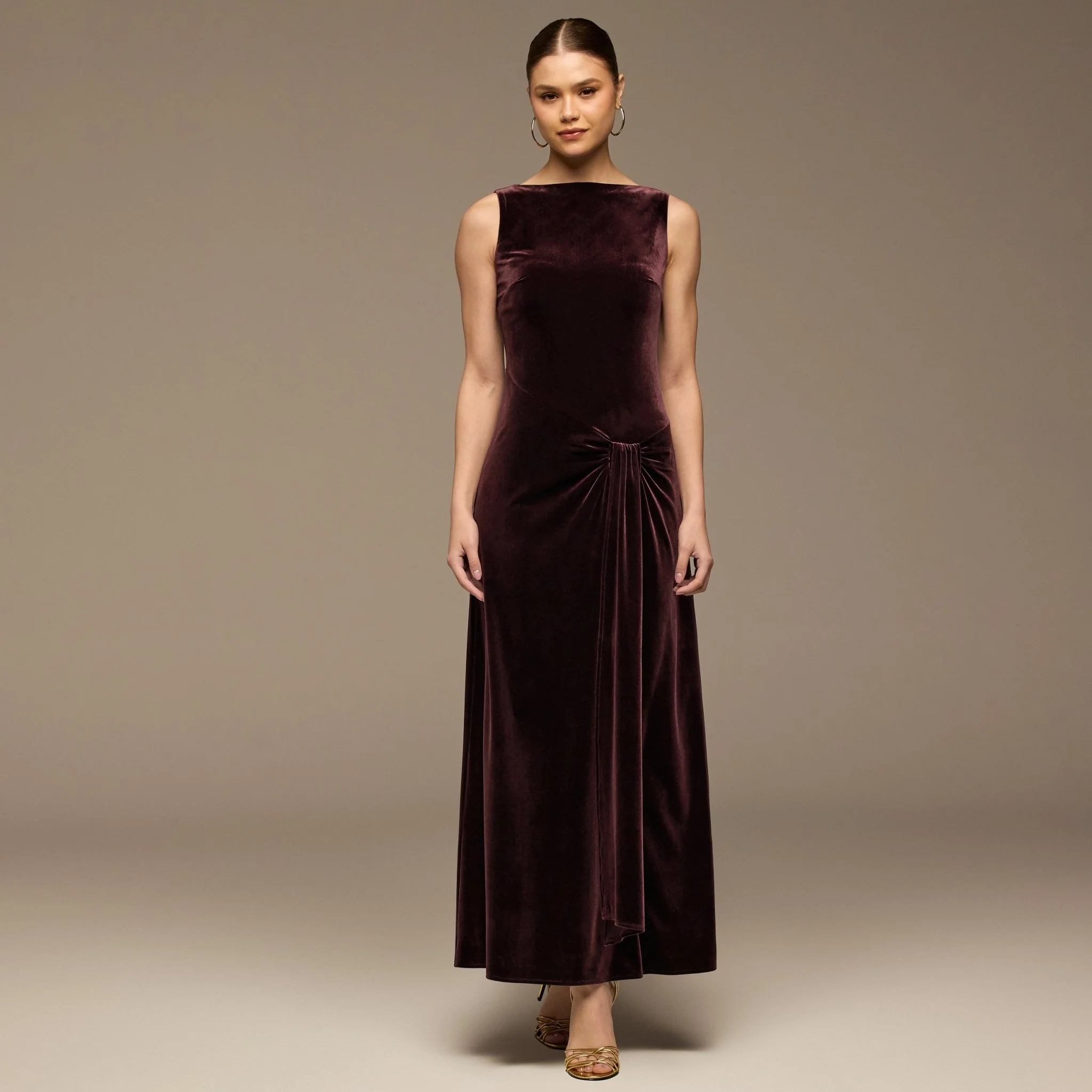Burgundy Velvet Dress & Draped Cape Set - Image 5