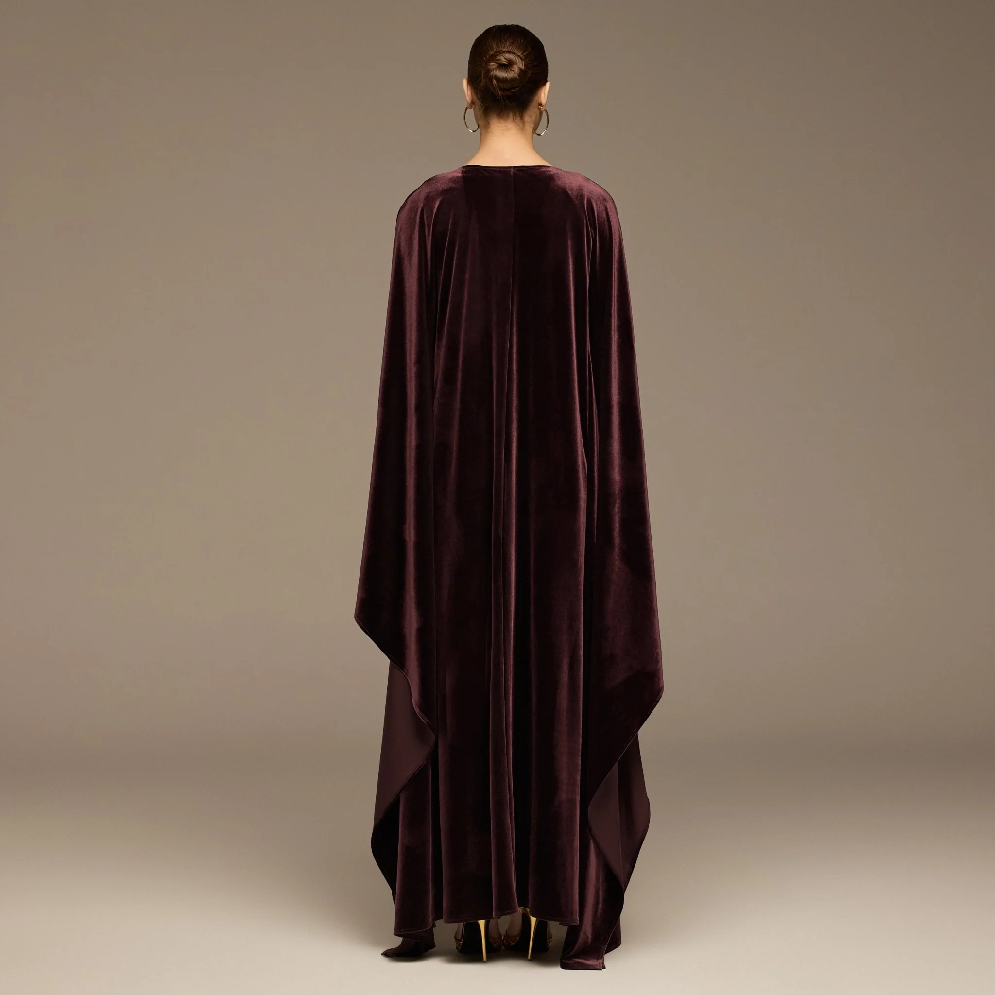 Burgundy Velvet Dress & Draped Cape Set - Image 6