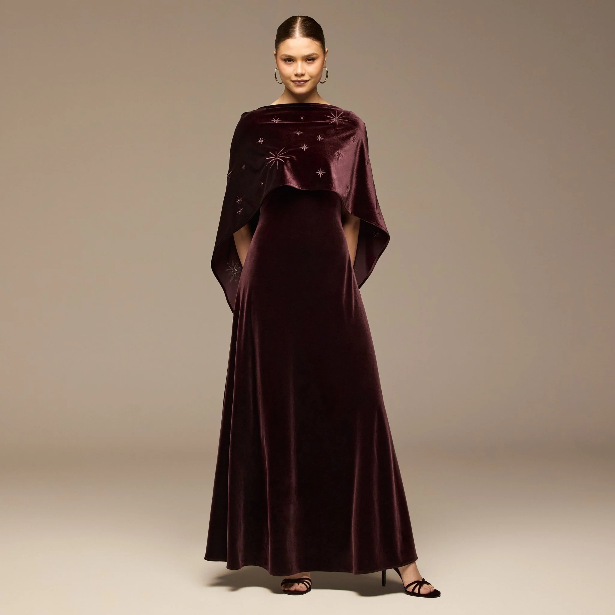 Dark Purple Embroidered Velvet Maxi Dress - Image 2