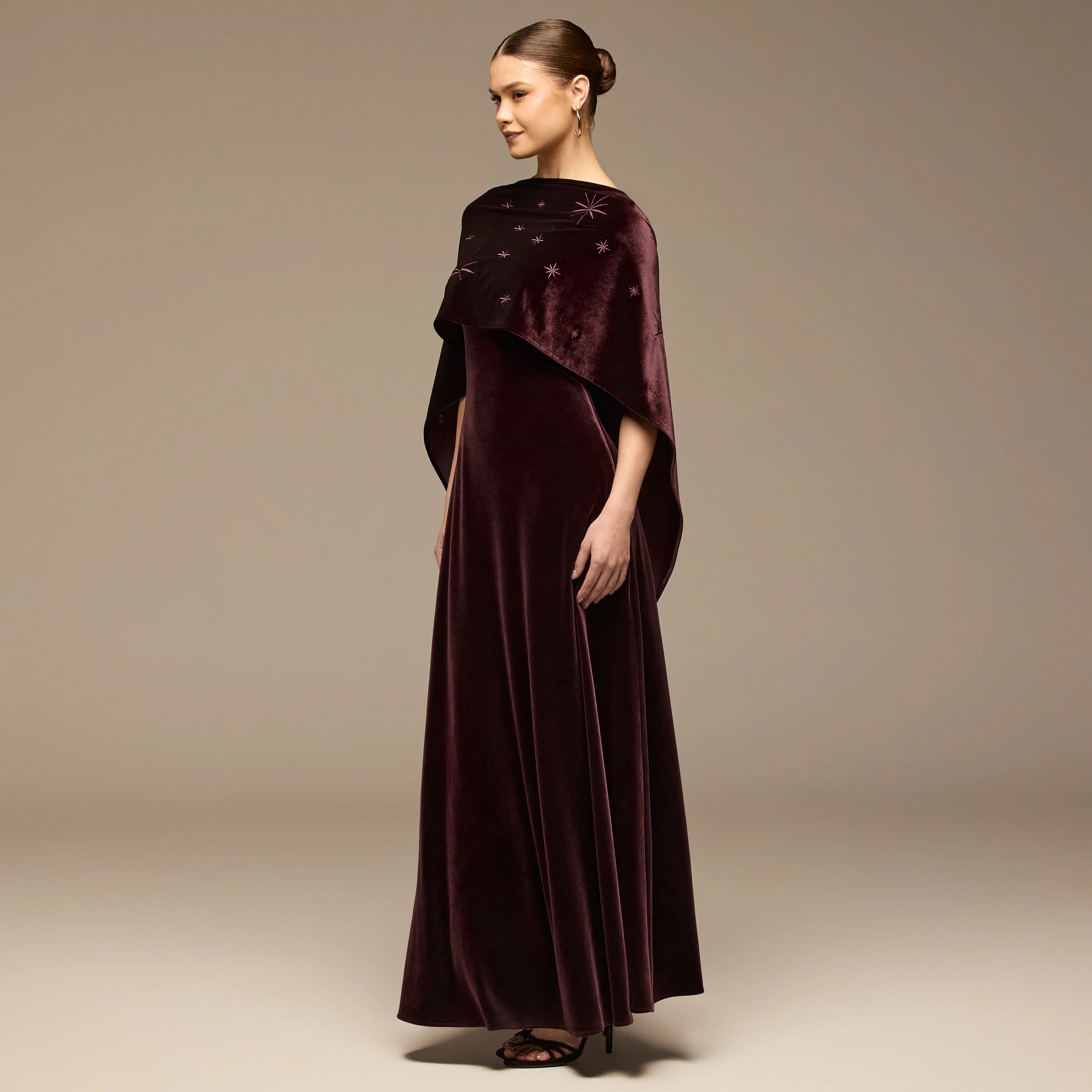 Dark Purple Embroidered Velvet Maxi Dress - Image 3