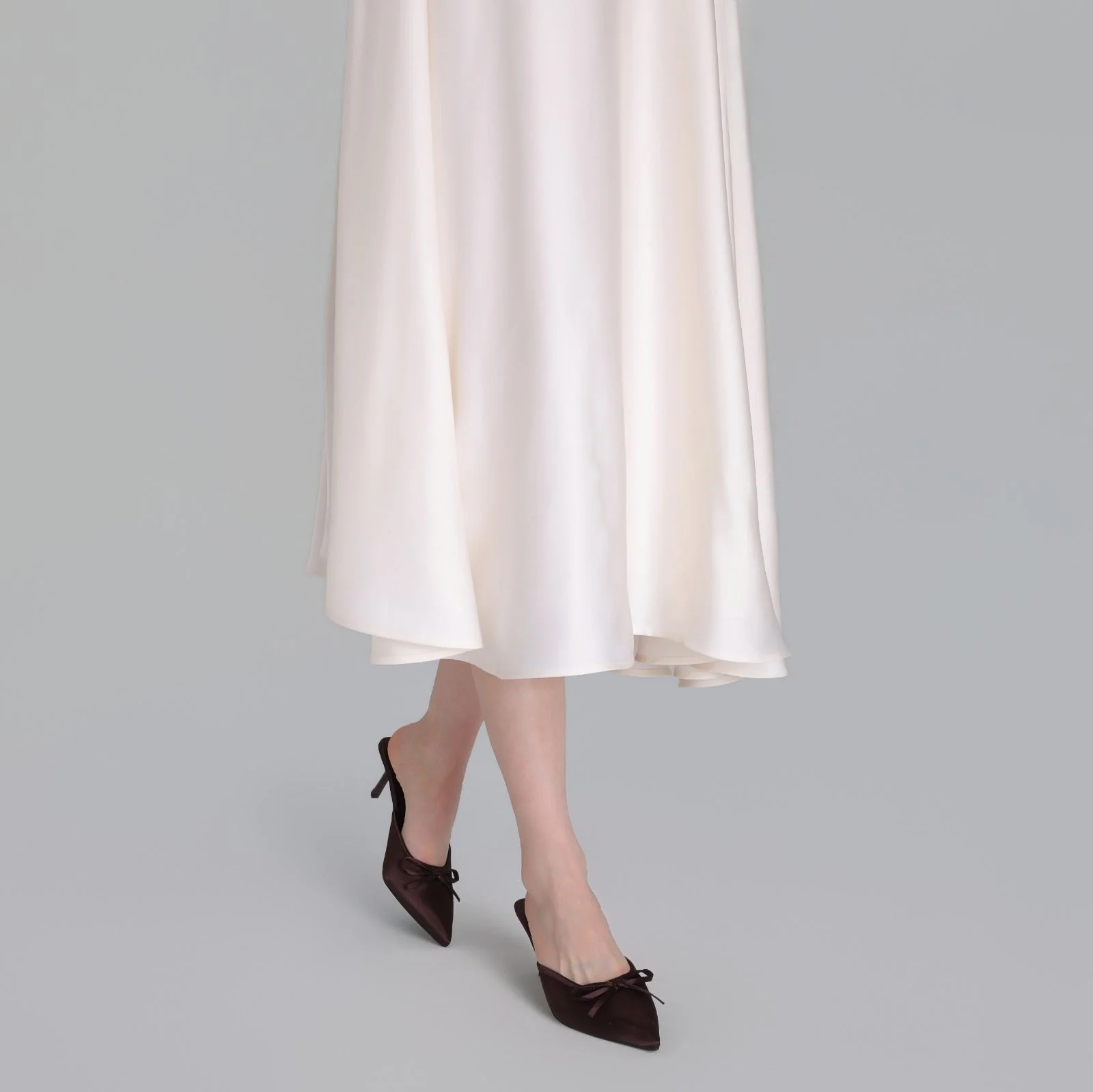Brown Satin Bow Mules - Image 2