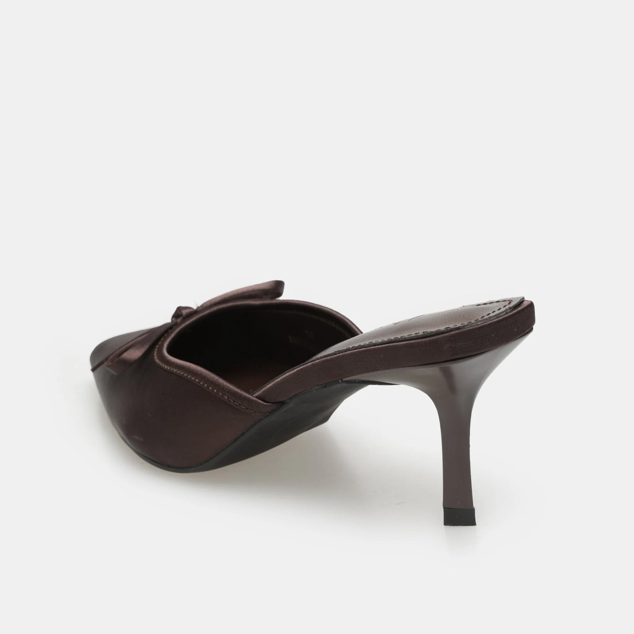 Brown Satin Bow Mules - Image 3