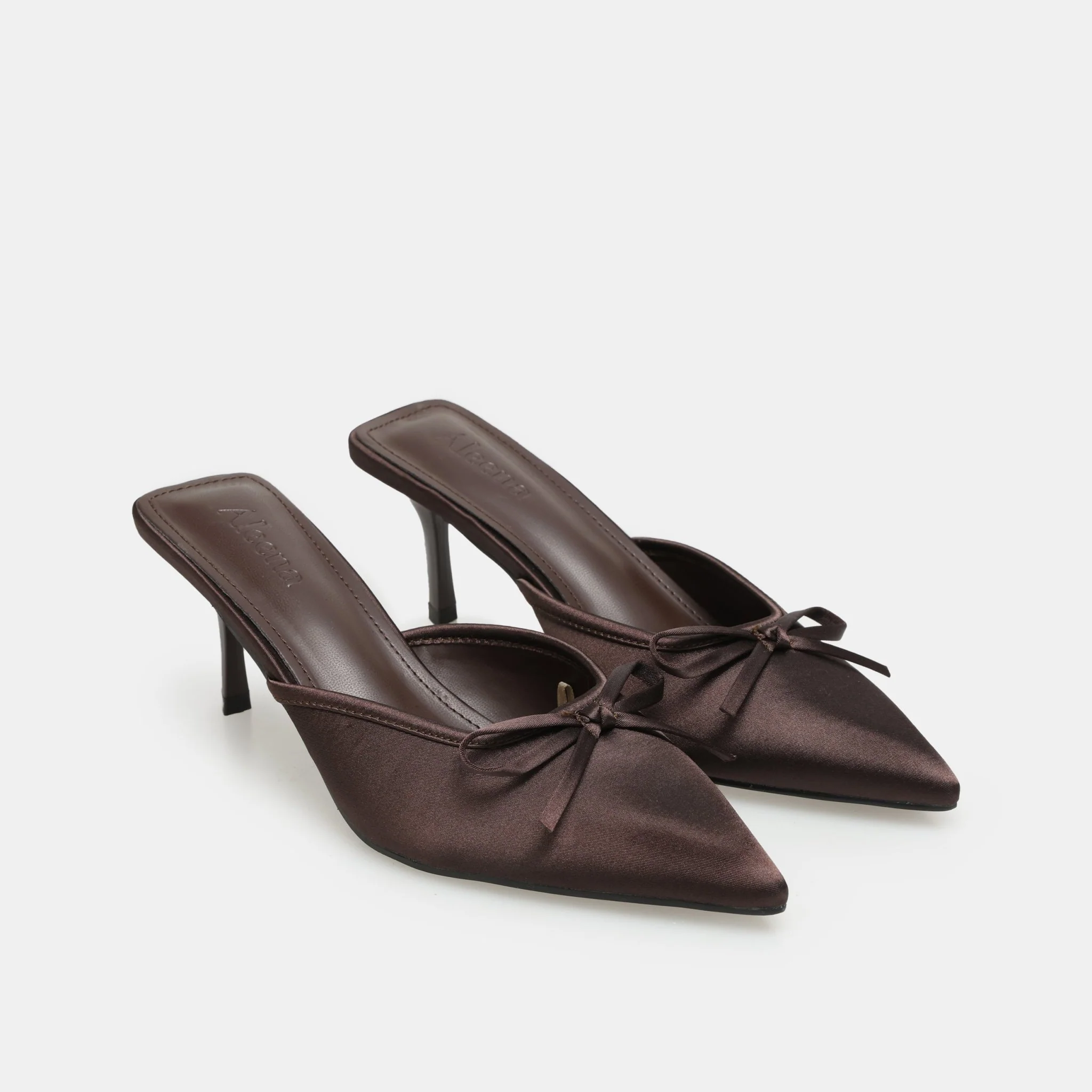 Brown Satin Bow Mules - Image 5