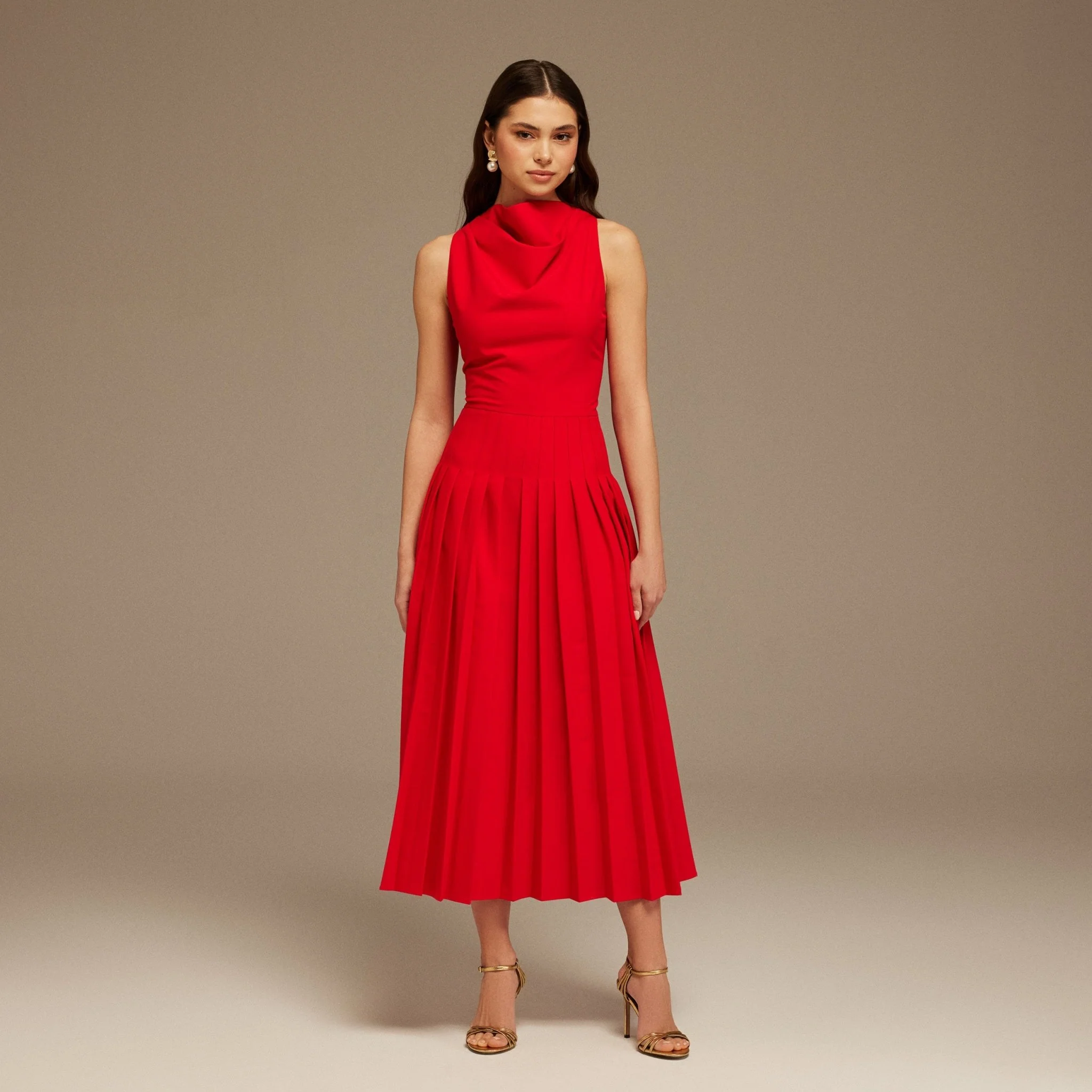 Red Drape Halter Neck Maxi Dress - Image 2