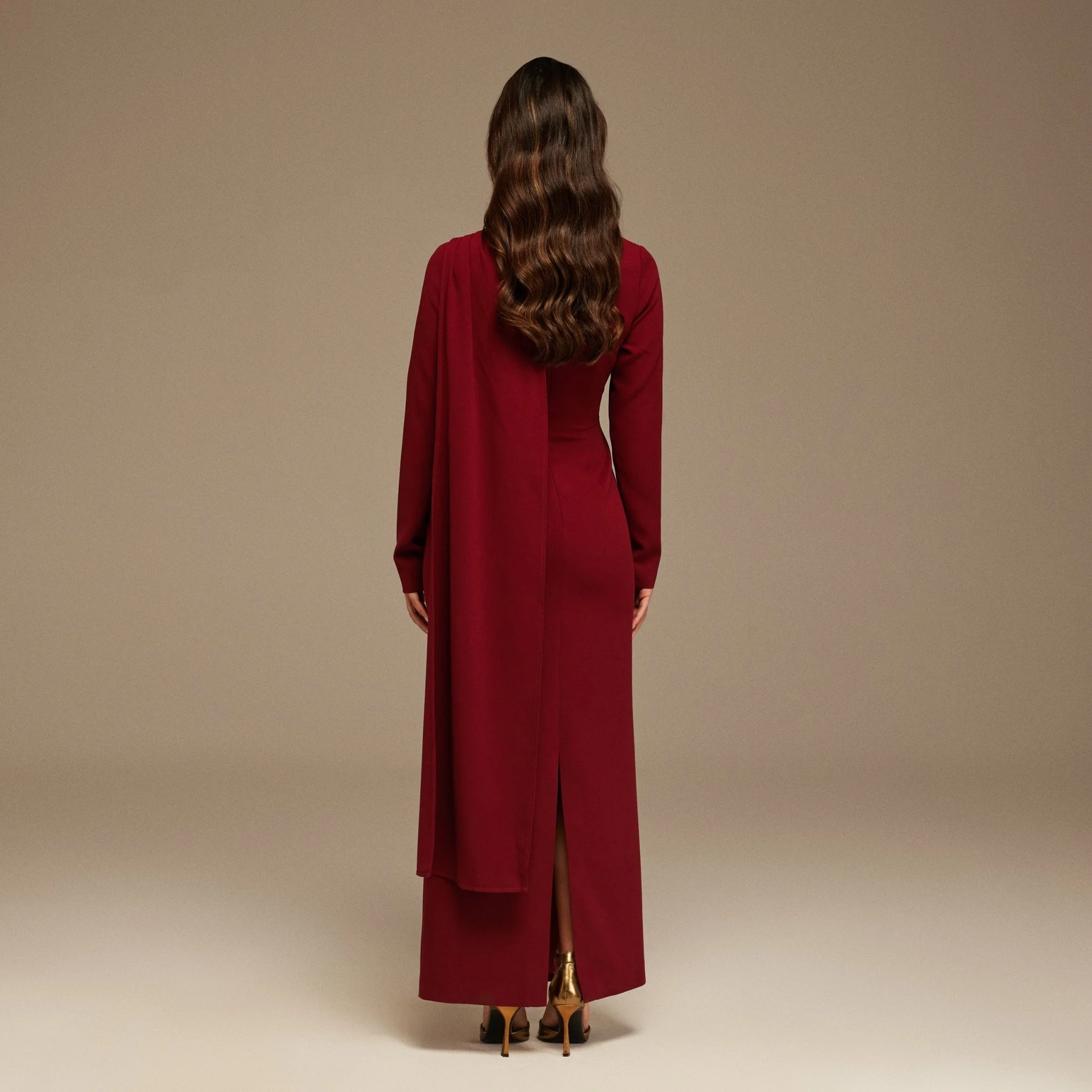 Burgundy Drape One-Shoulder Gown - Image 4