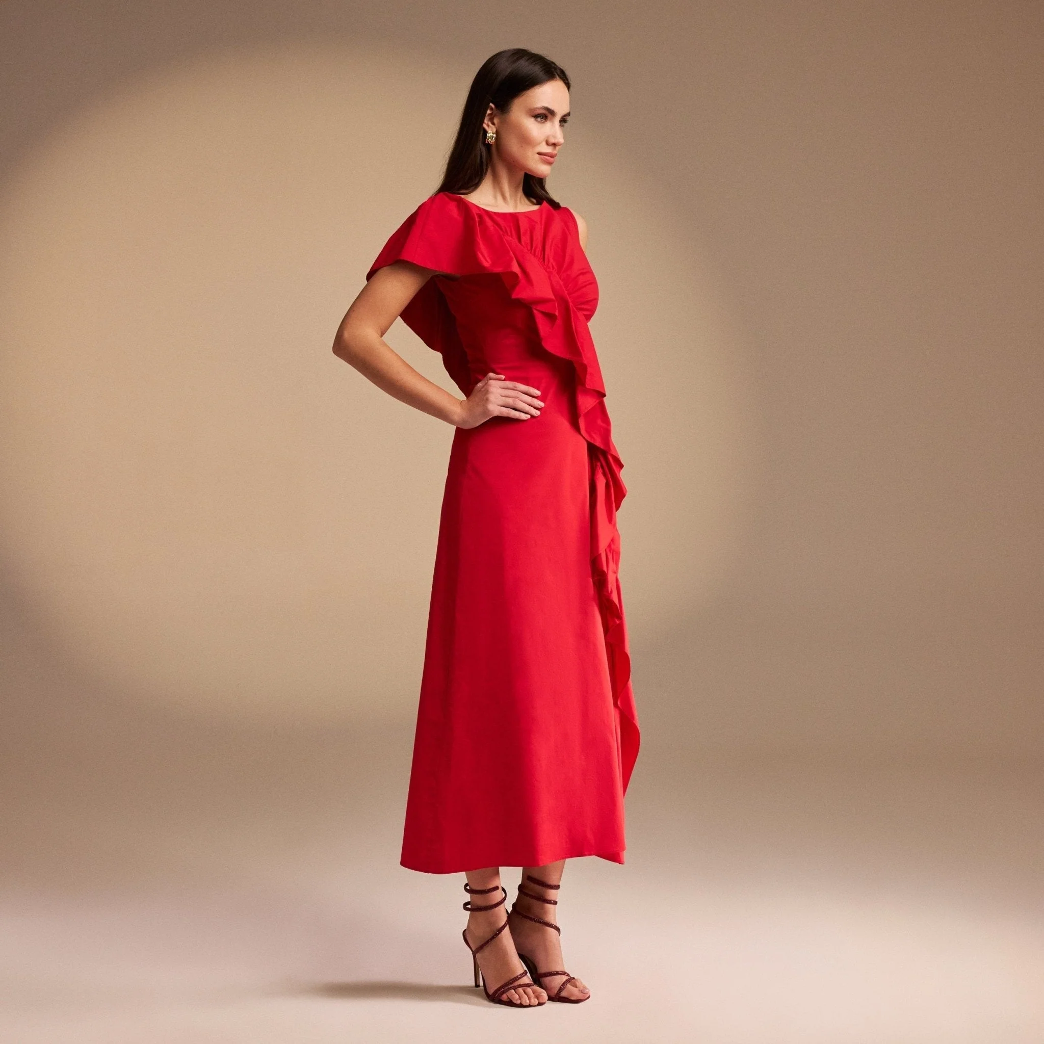 Draped Ruffle Poplin Midi Dress - Image 2