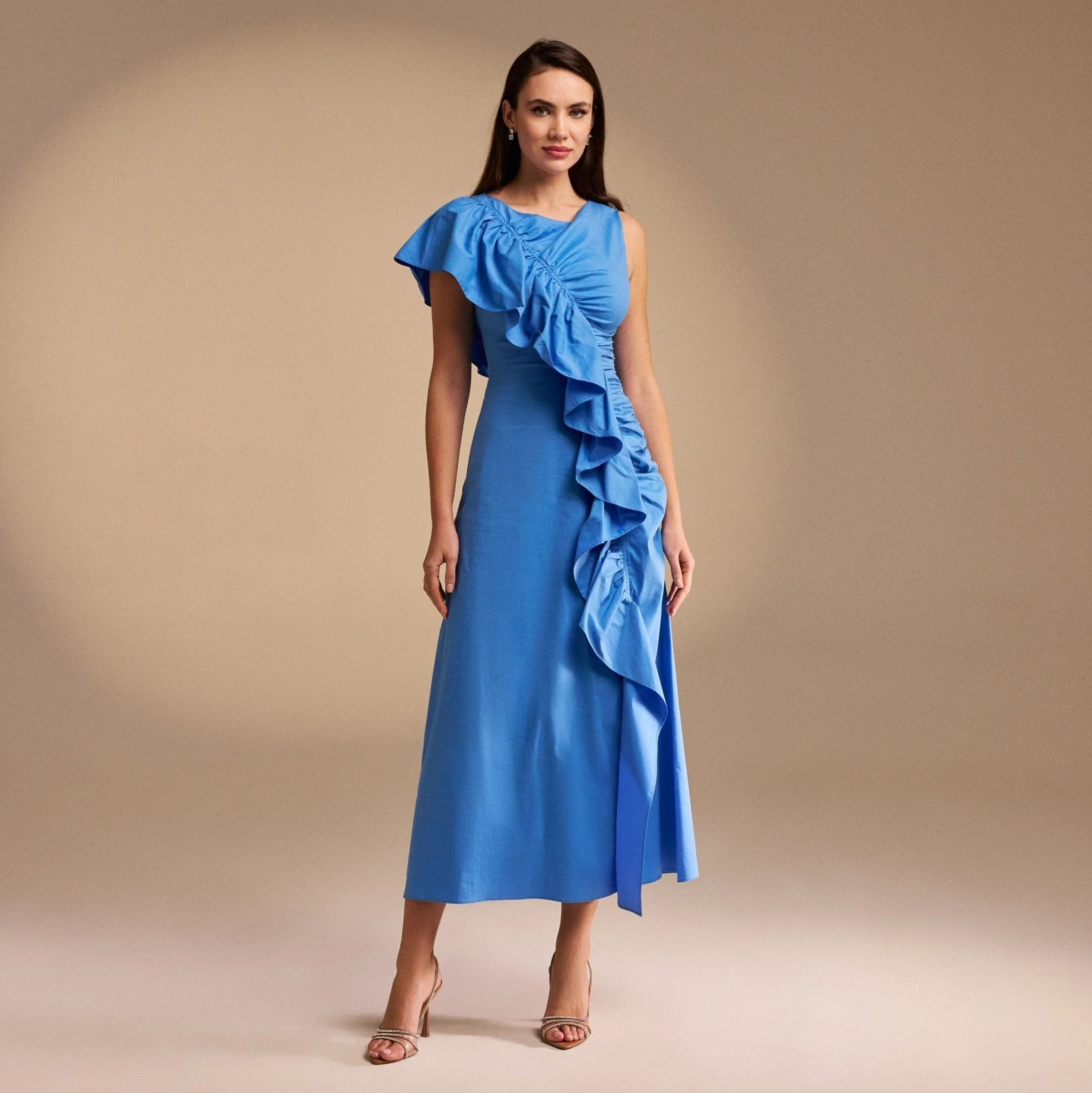 Draped Ruffle Poplin Midi Dress - Image 5