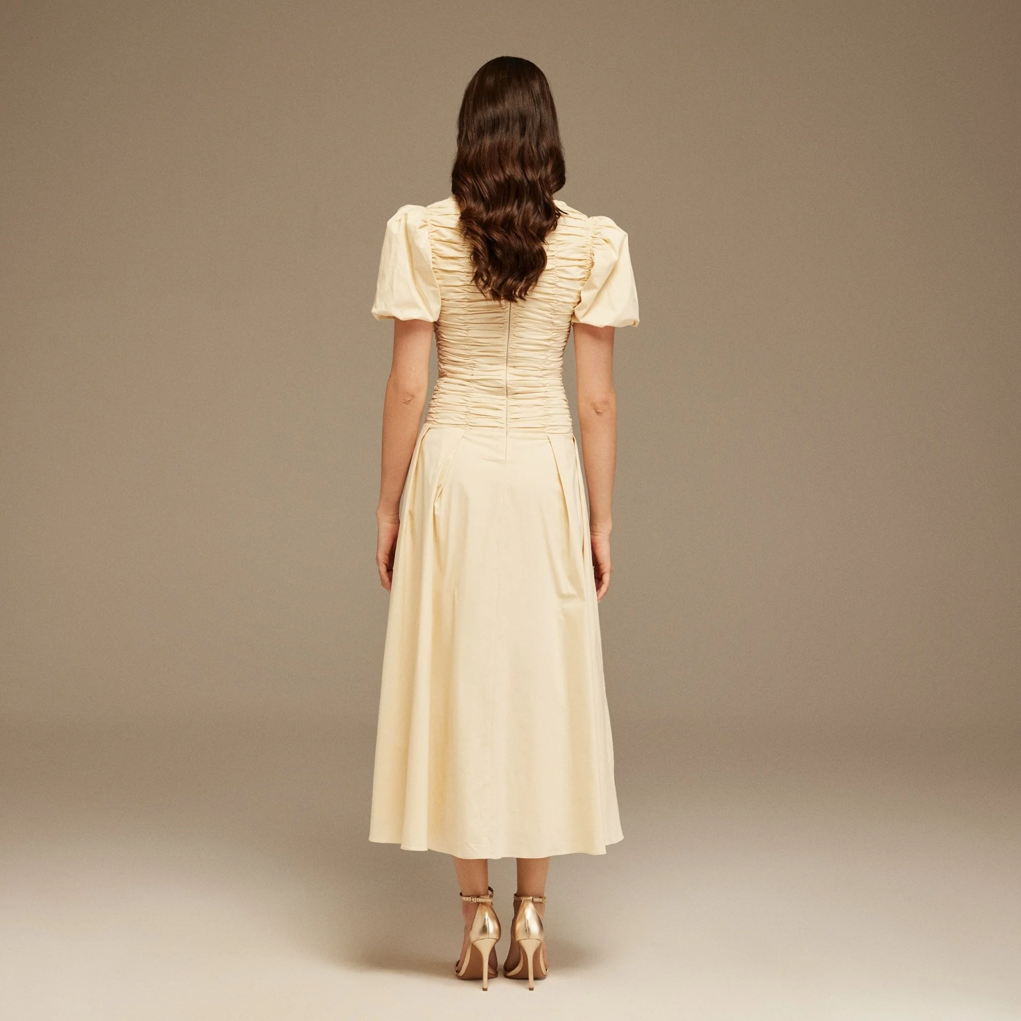 Ivory Draped Top Short Sleeve Midi Dress - Image 5