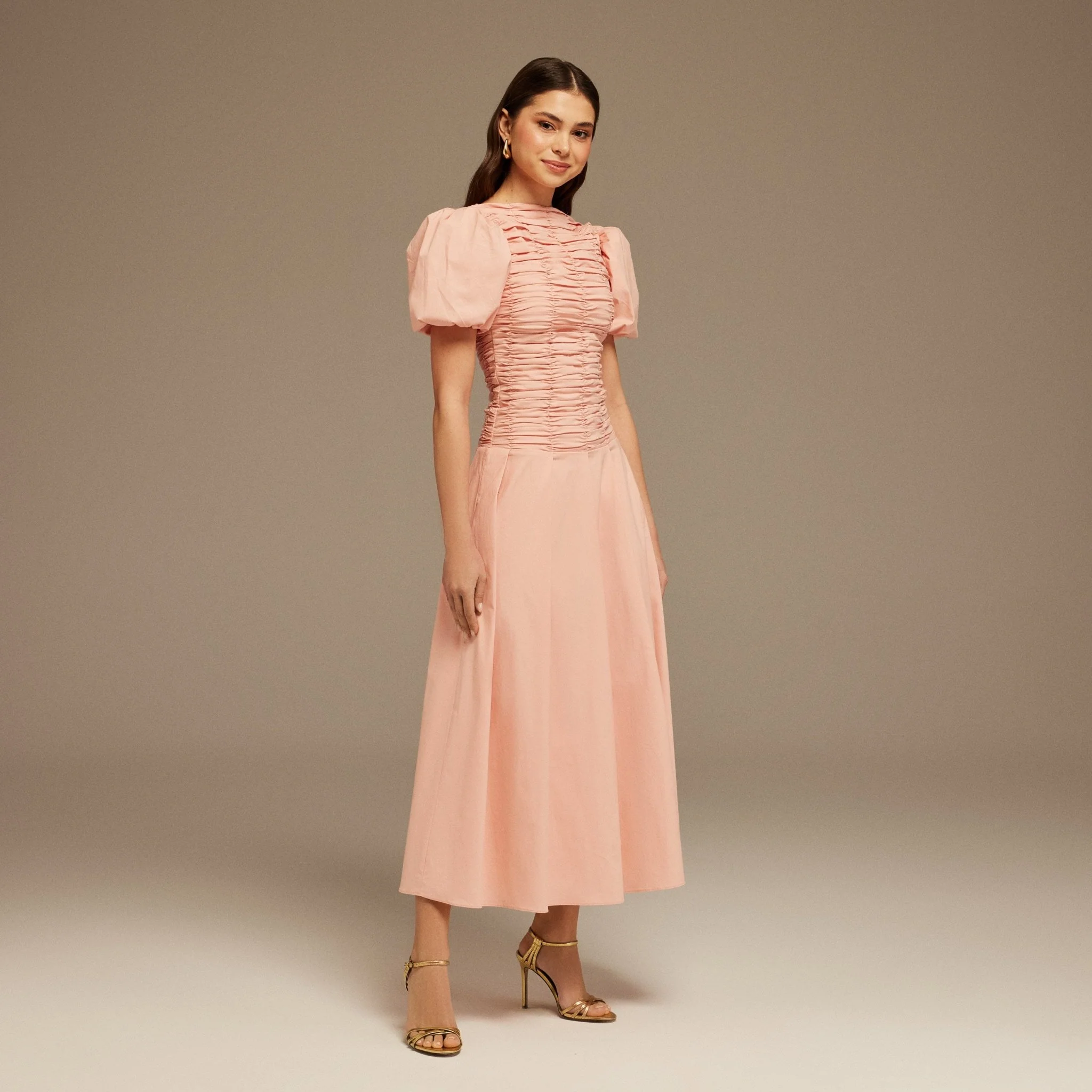 Pink Draped Top Short Sleeve Midi Dress - Image 2