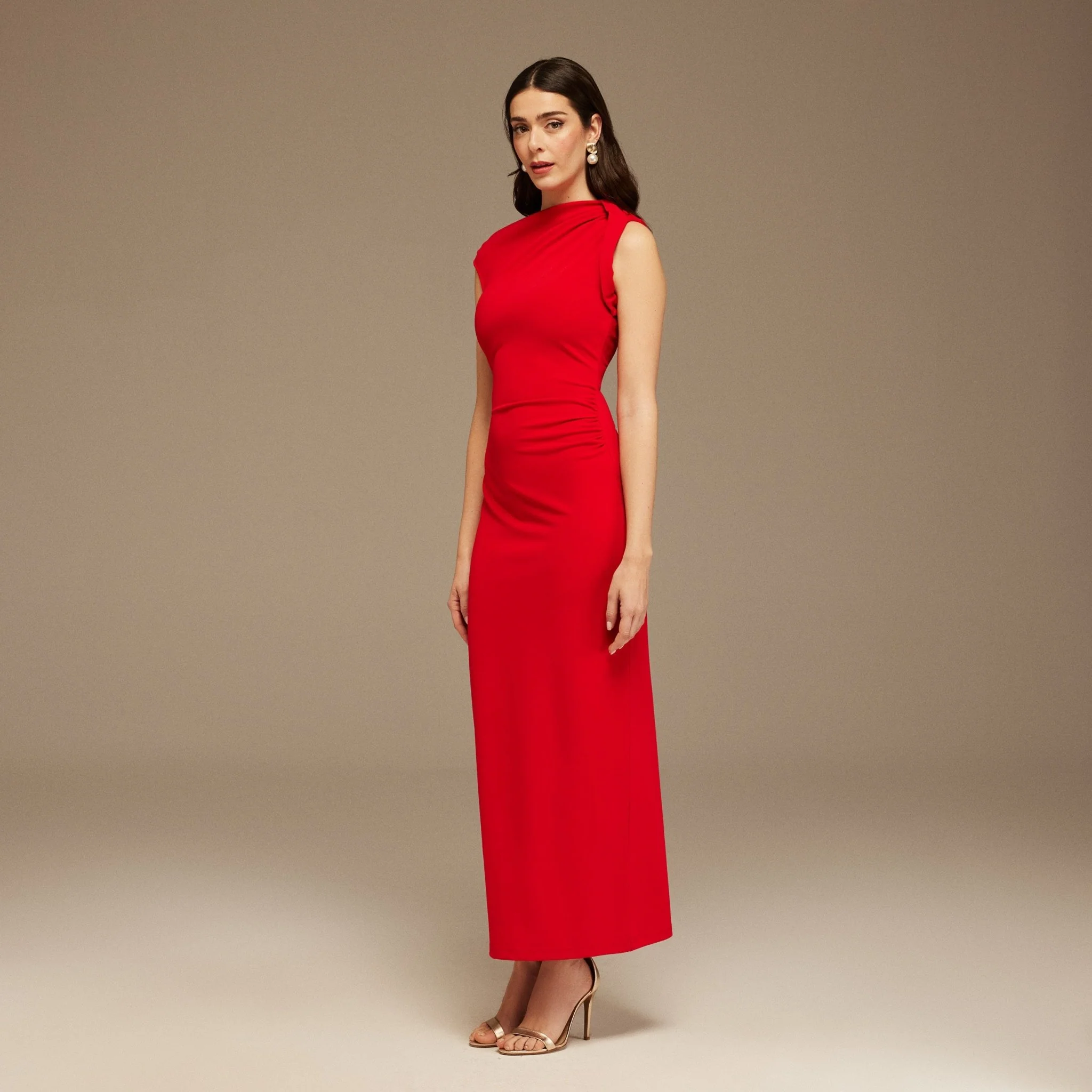 Drapping Shoulder Crepe Long Dress - Image 2