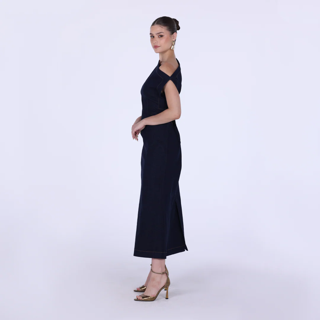 Denim Dropped Shoulder Midi Dress - Image 3