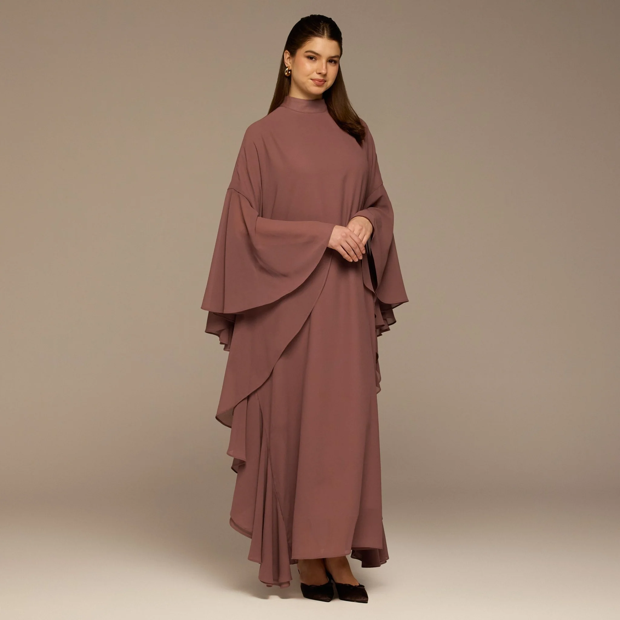 Dusty Pink Layered Cape Kaftan - Image 2