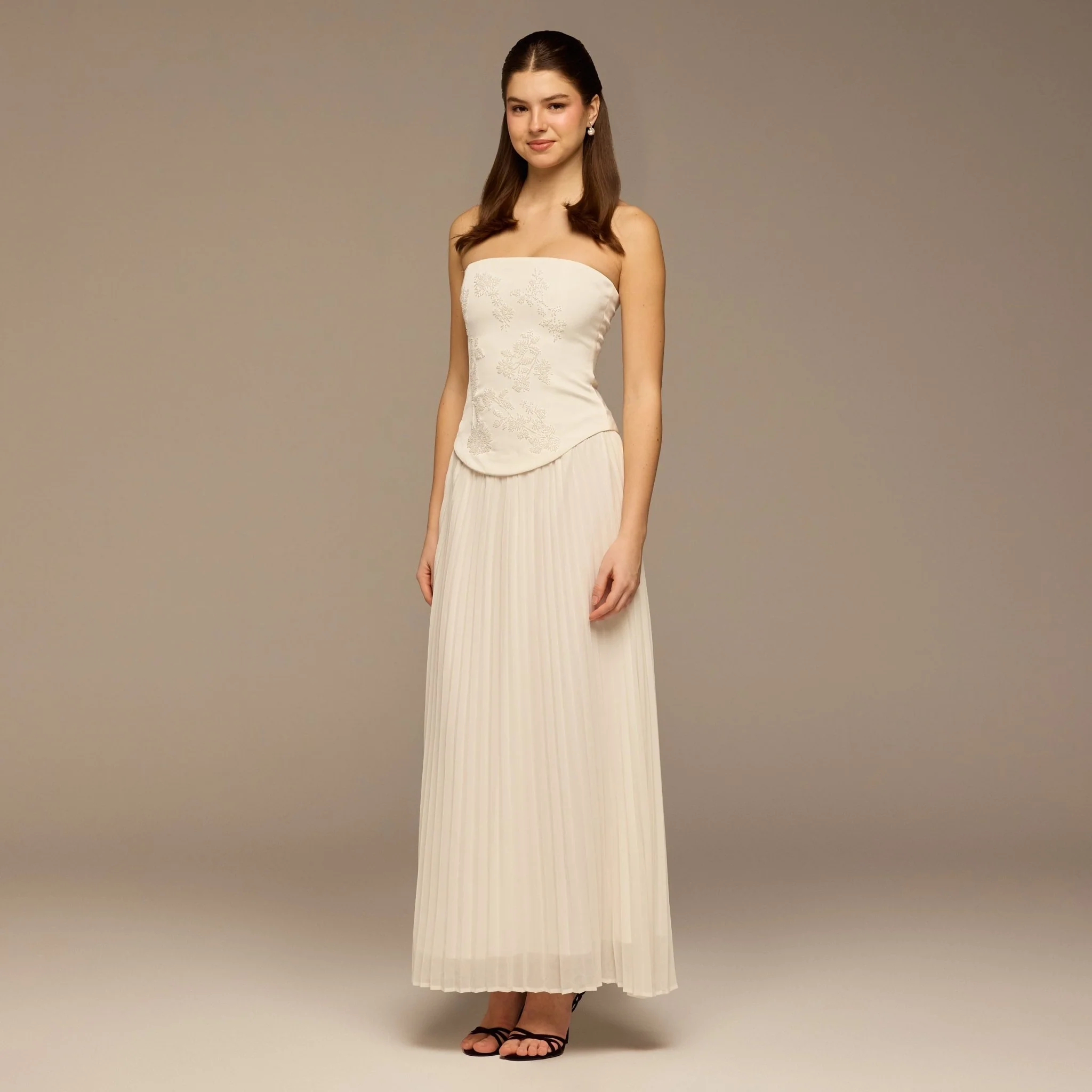 Ivory Embroidered Crepe & Chiffon Maxi Dress - Image 3