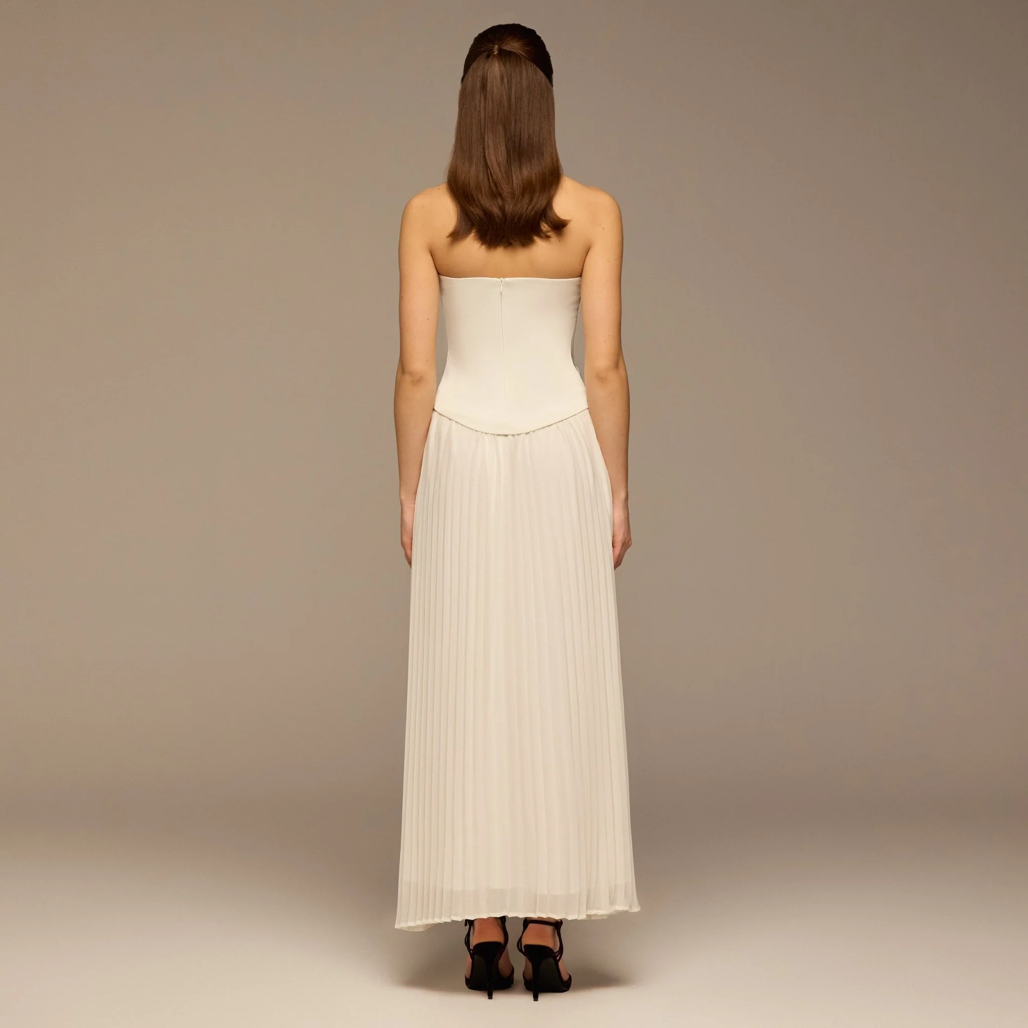 Ivory Embroidered Crepe & Chiffon Maxi Dress - Image 4