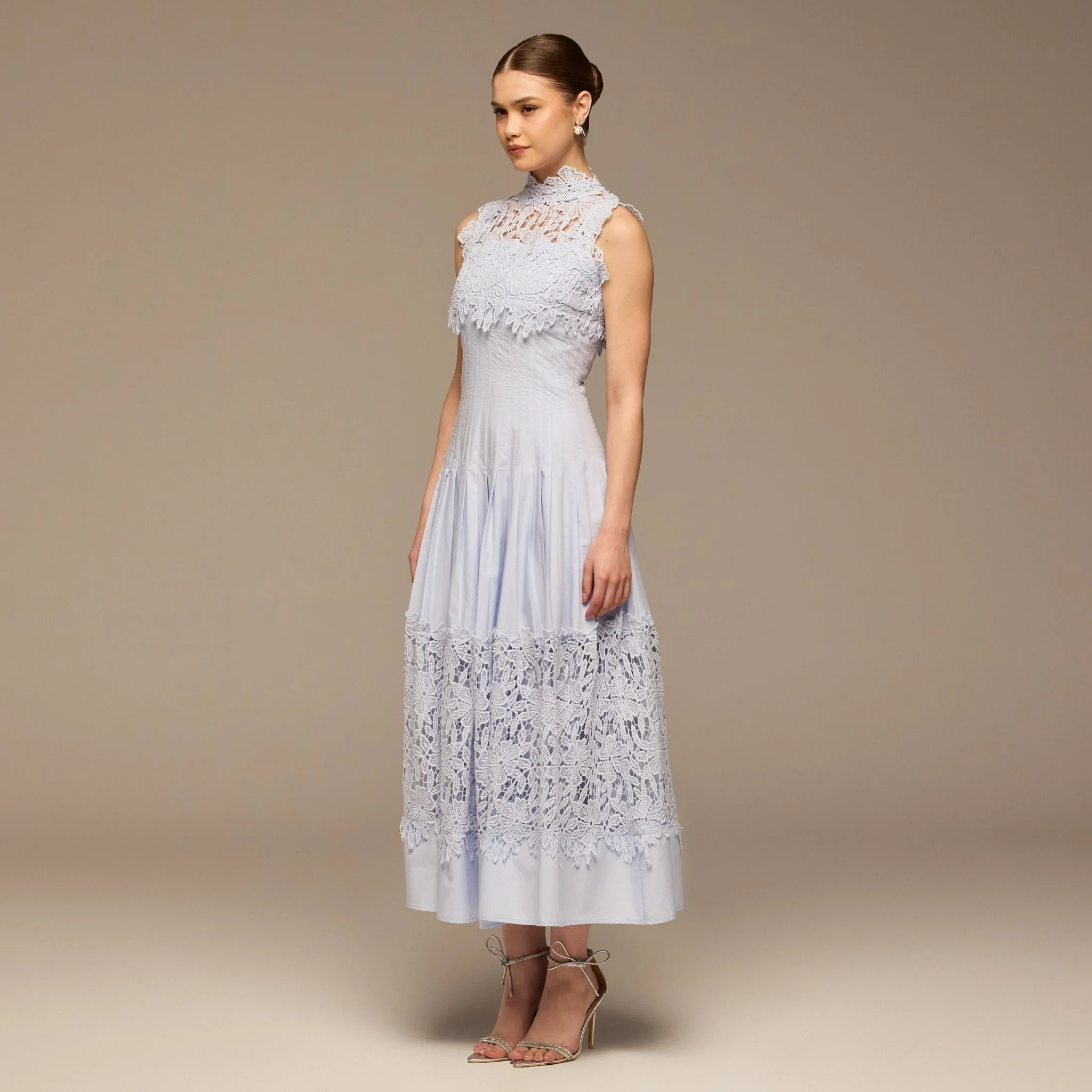 Blue Lace-Paneled Cotton Midi Dress - Image 2