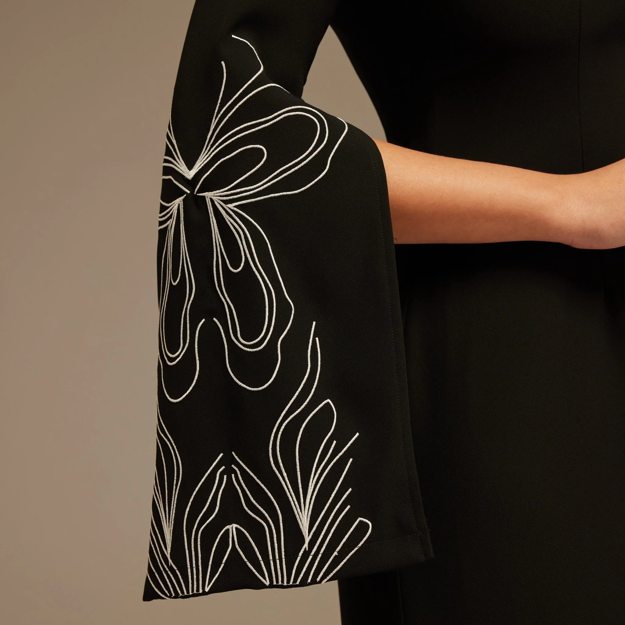 Black & White Embroidered Sleeve Maxi Dress - Image 3