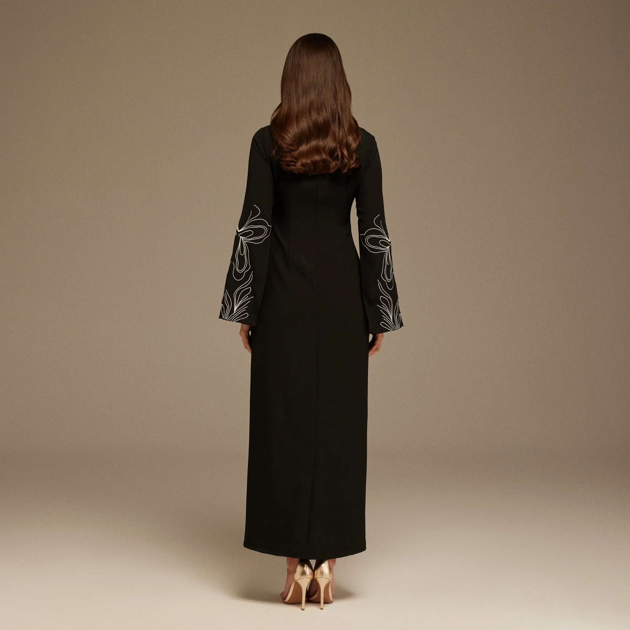 Black & White Embroidered Sleeve Maxi Dress - Image 4
