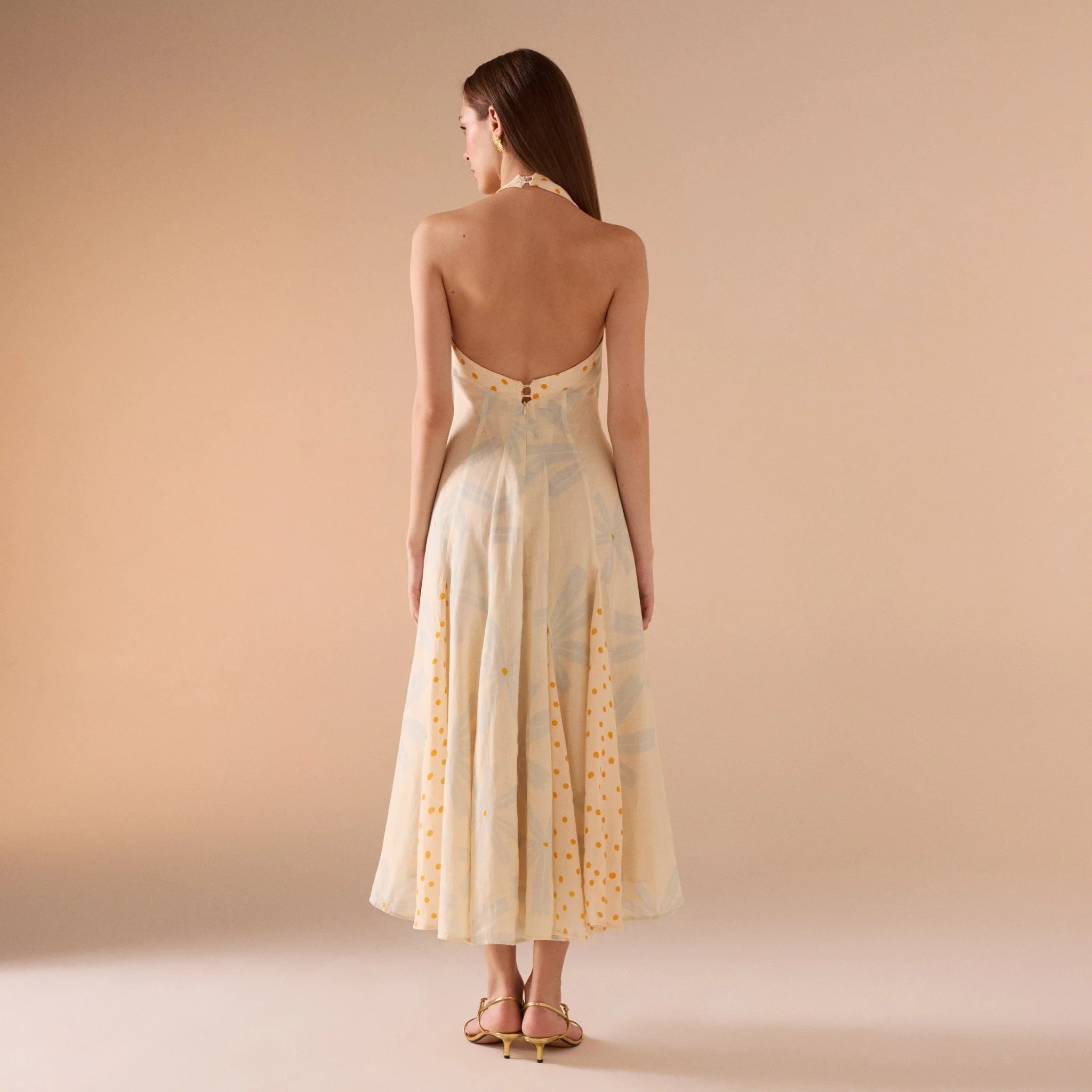 Light Yellow Floral print halter neck dress - Image 5