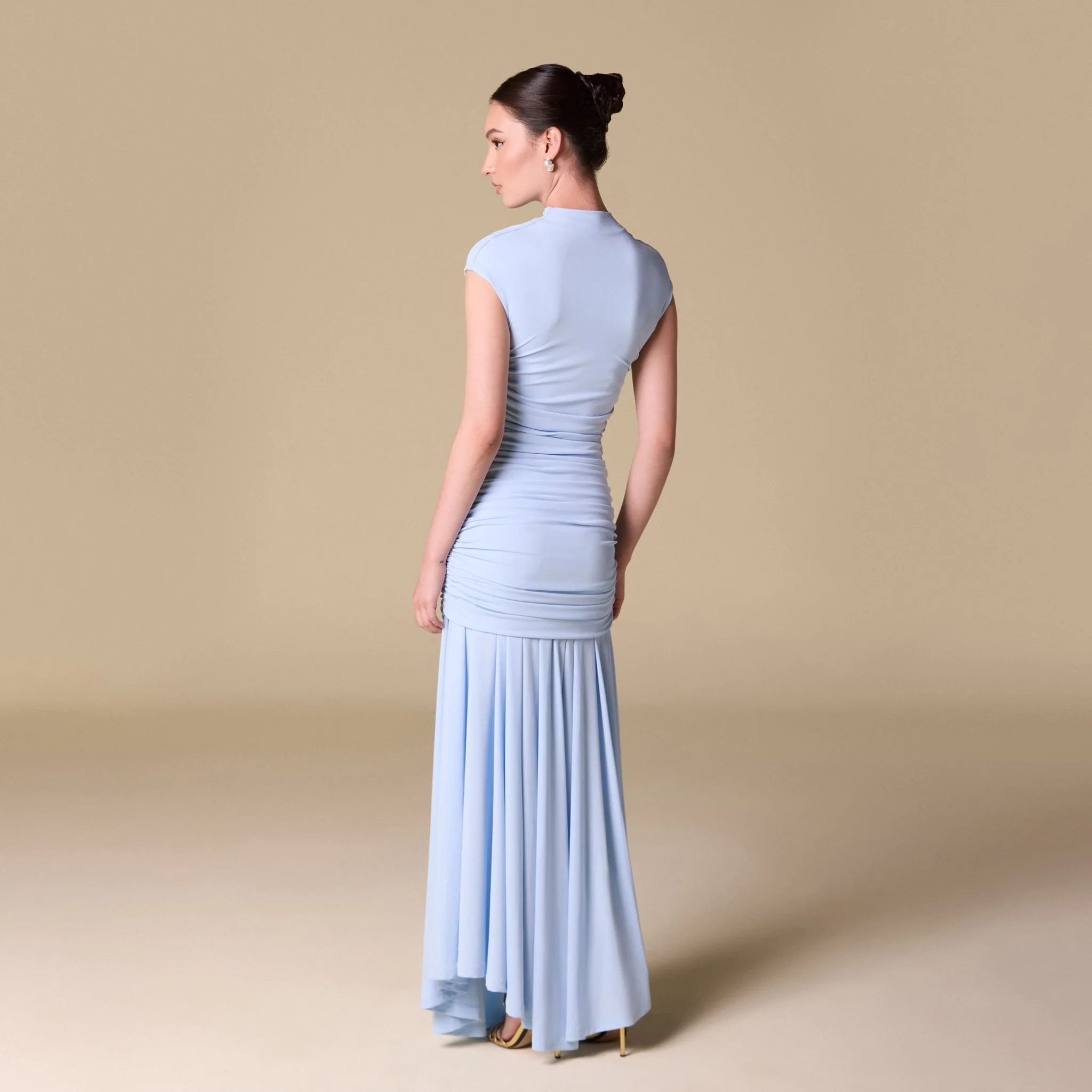 Baby Blue Flared A Line Mock Neck Maxi Dress - Image 4