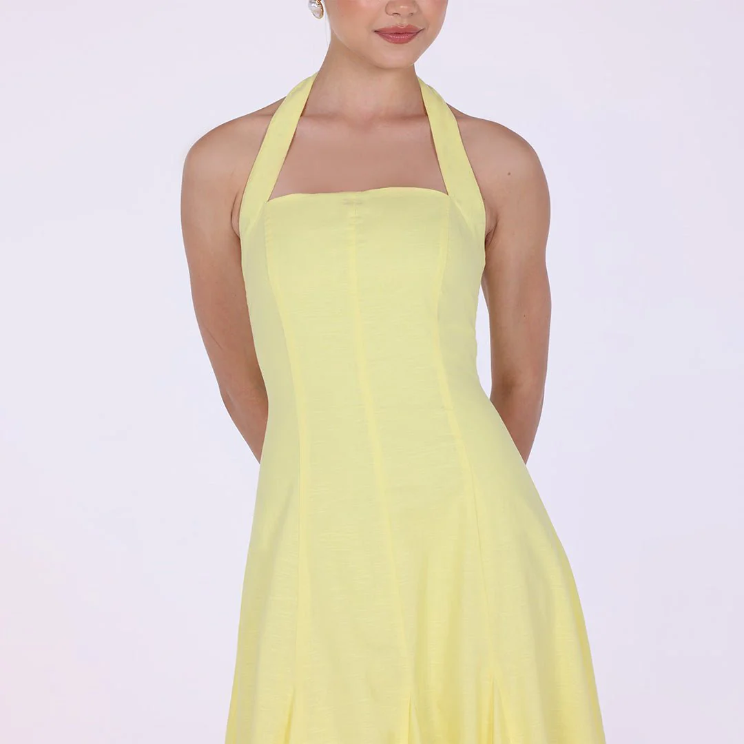 Flared Linen Halter Neck Maxi Dress - Image 7