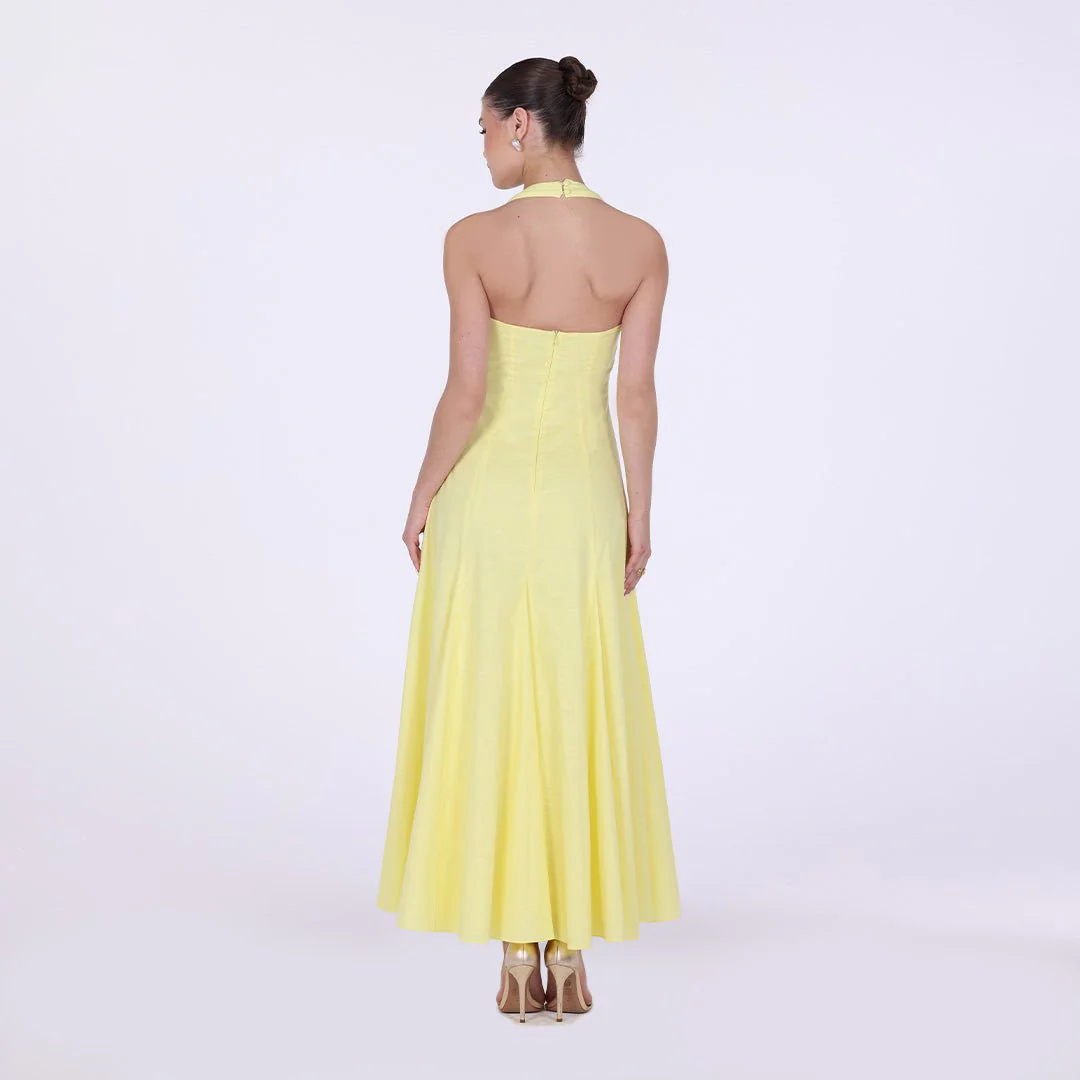 Flared Linen Halter Neck Maxi Dress - Image 8