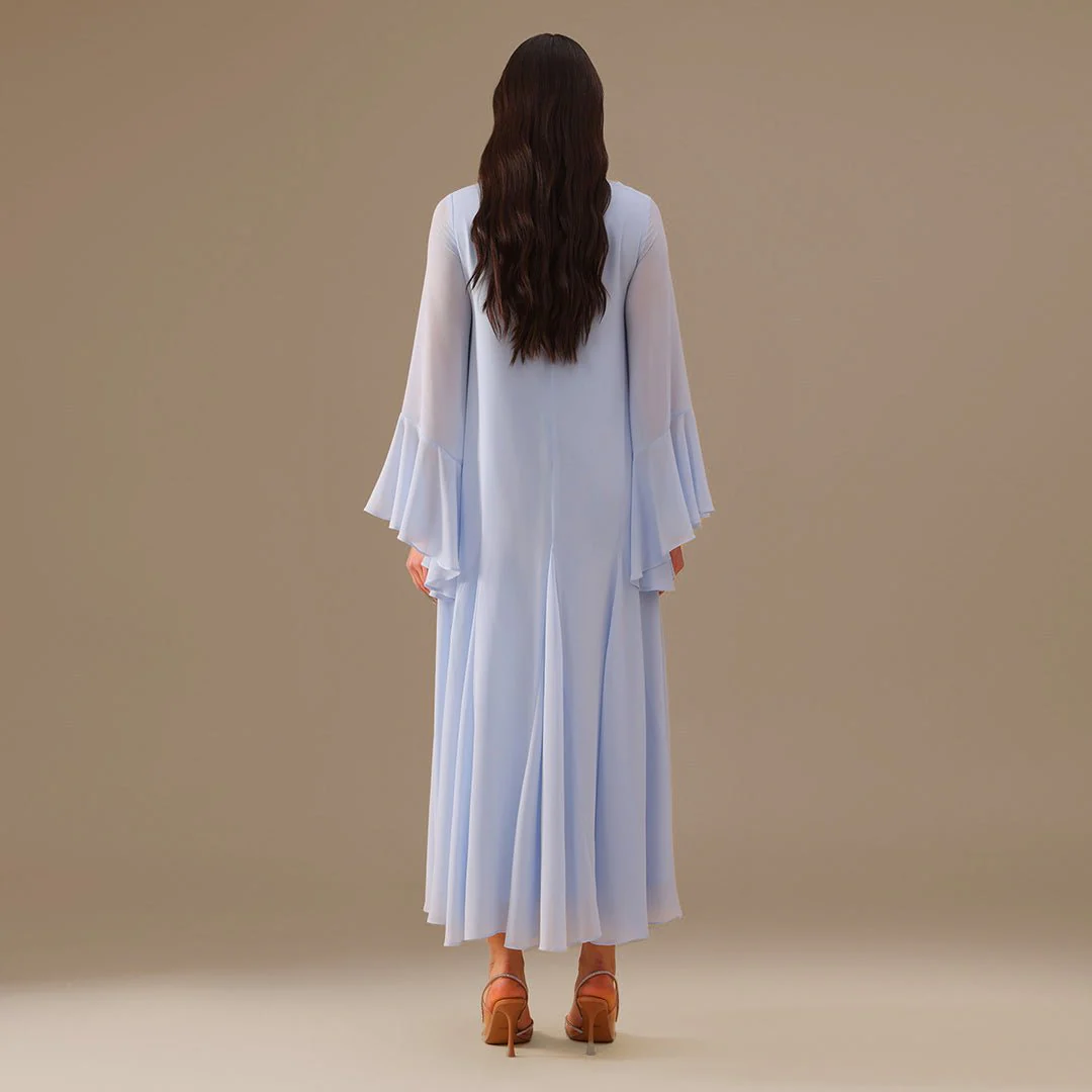 Blue Flared Long Sleeve Chiffon Maxi Dress - Image 4