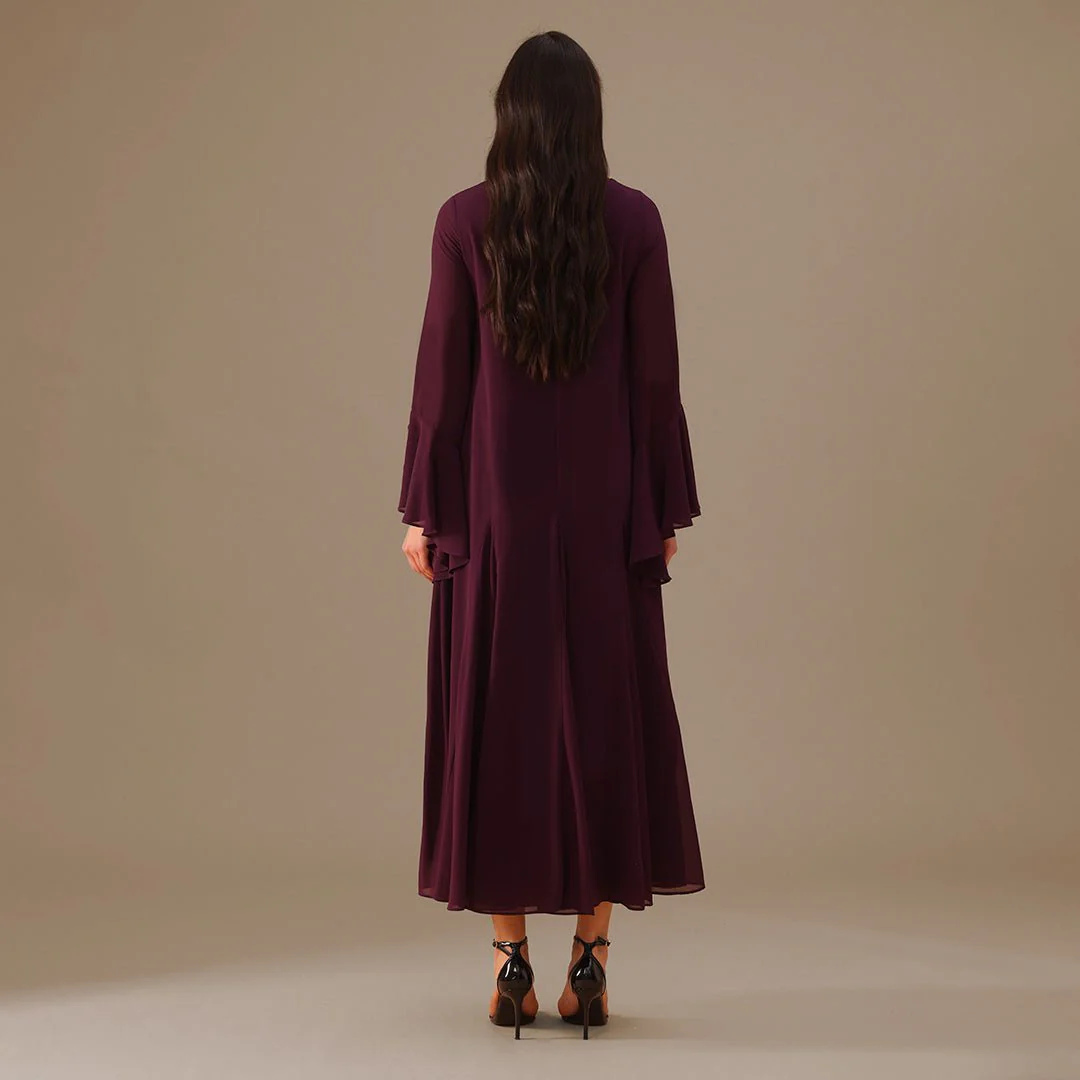 Purple Flared Long Sleeve Chiffon Maxi Dress - Image 2