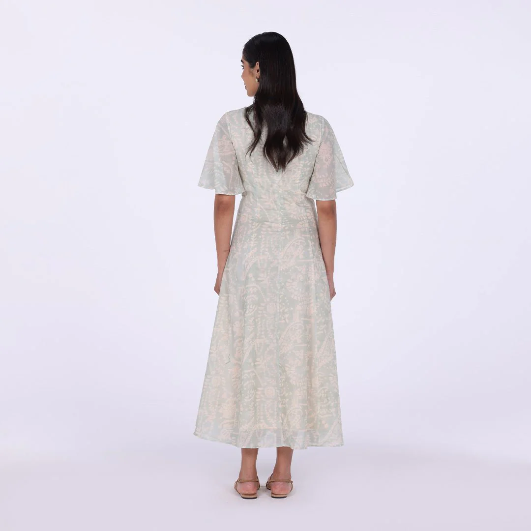 Printed Flared Maxi Dress with Butterfly Sleeves - Image 4
