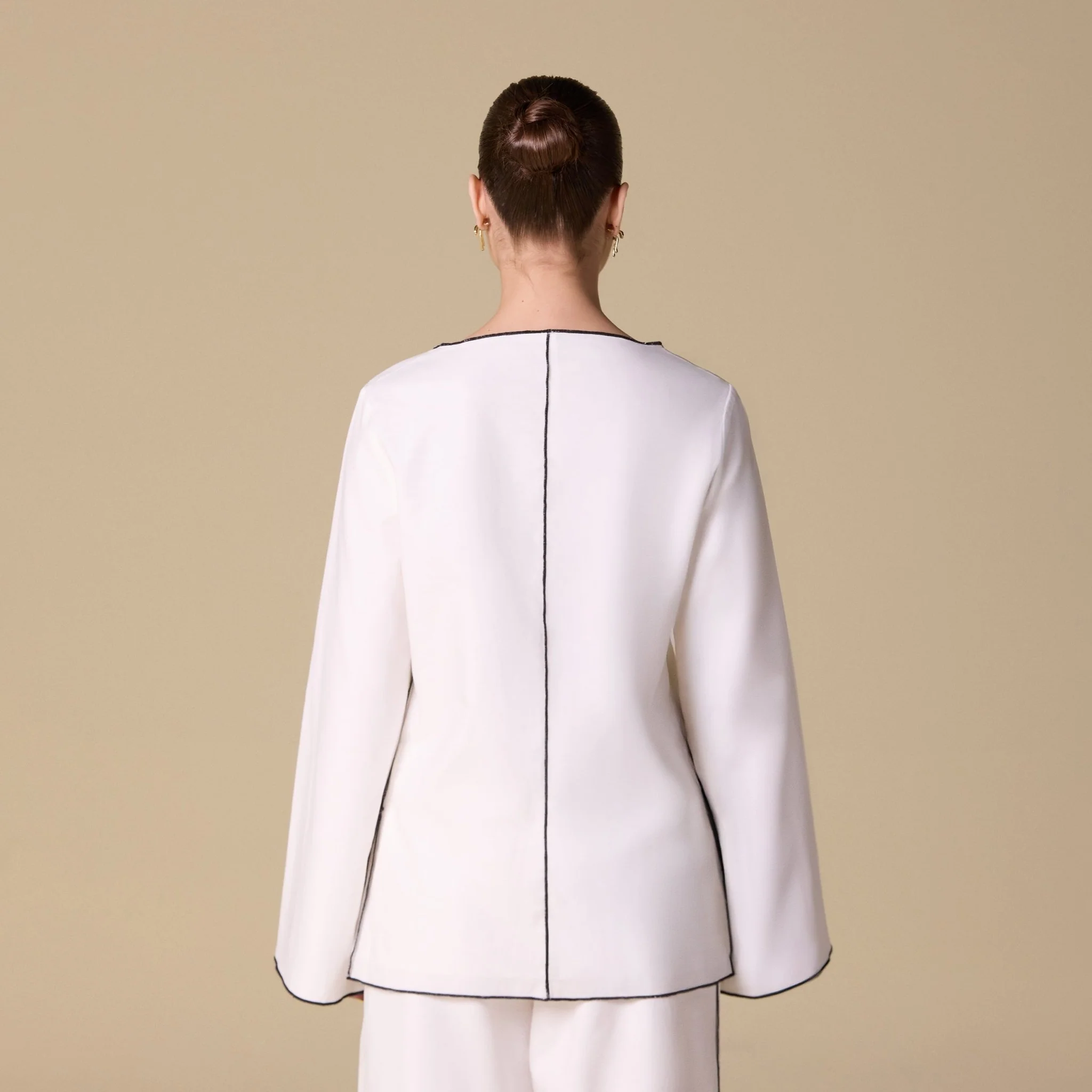 White Flared Sleeve Linen Top - Image 3