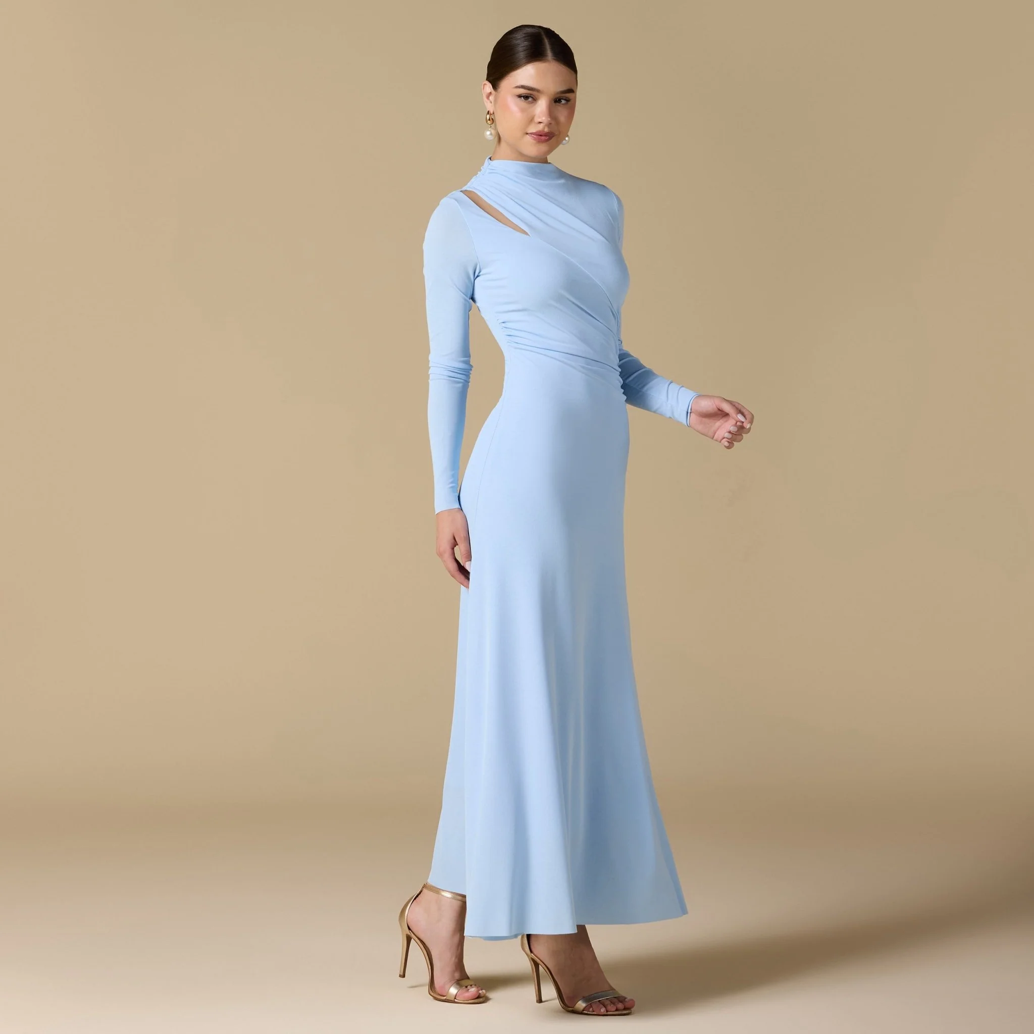 Blue Gathered Chest Flare Midi Dress - Image 2