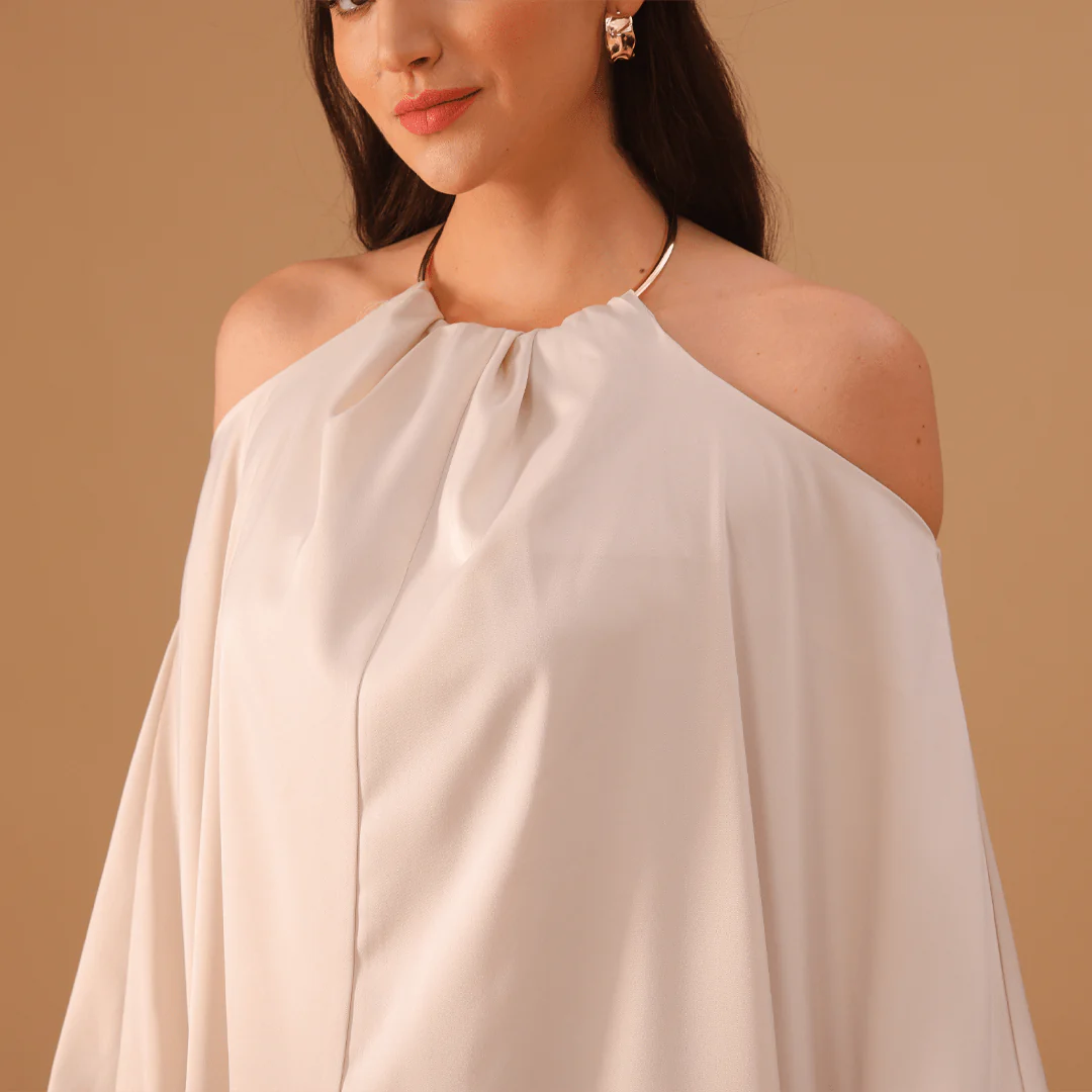 Ivory Gathered Neck With Accessory Maxi Dress - Image 3