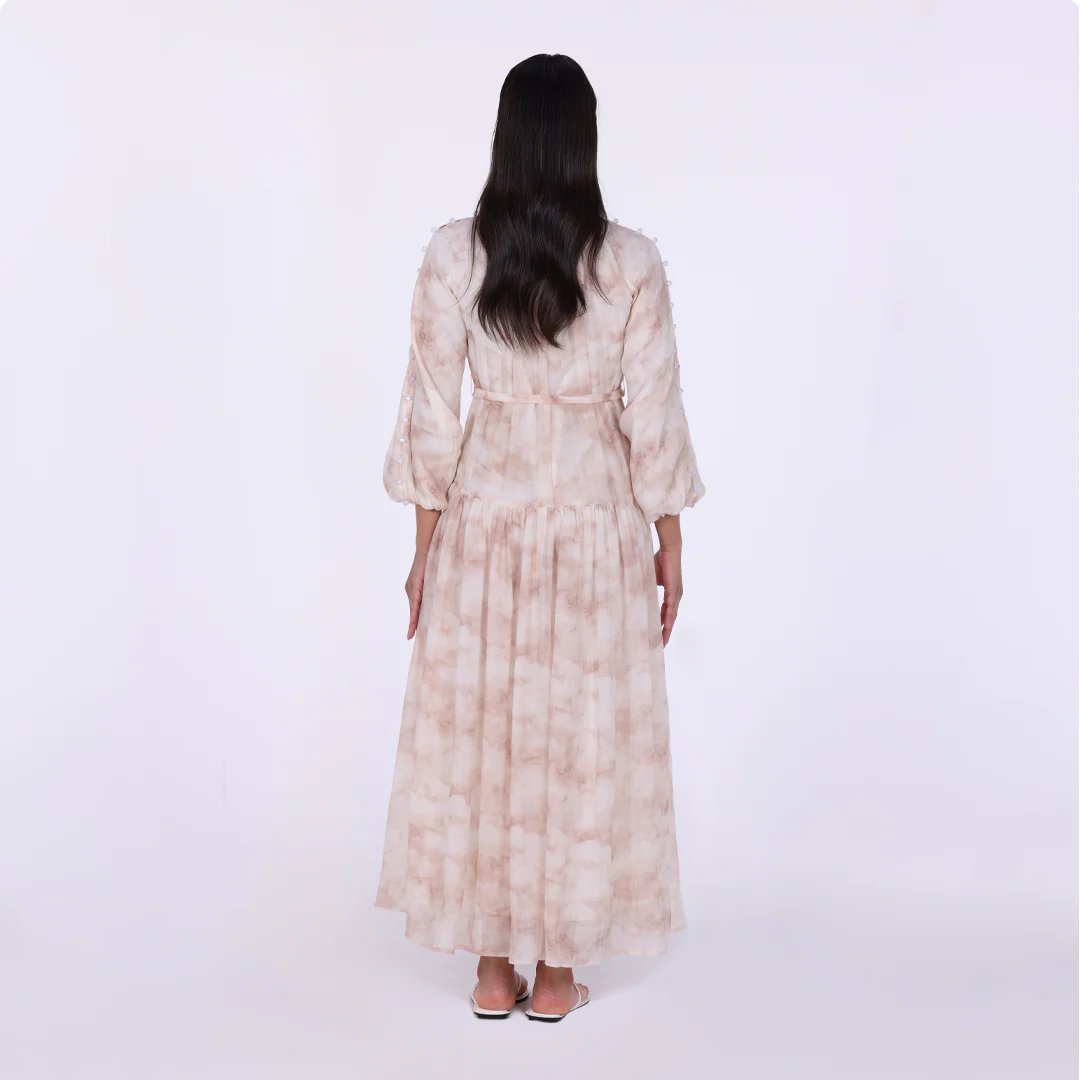 Gathered Neckline Printed Maxi Dress - Image 3