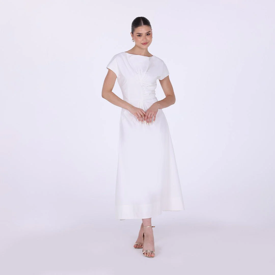 Gathered Waist long cotton dress