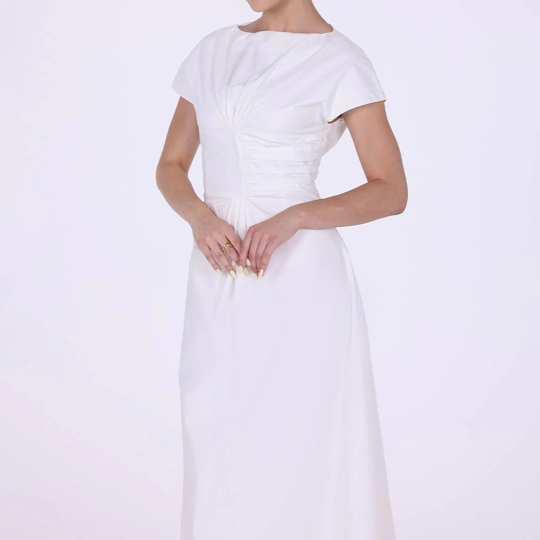 Gathered Waist long cotton dress - Image 3