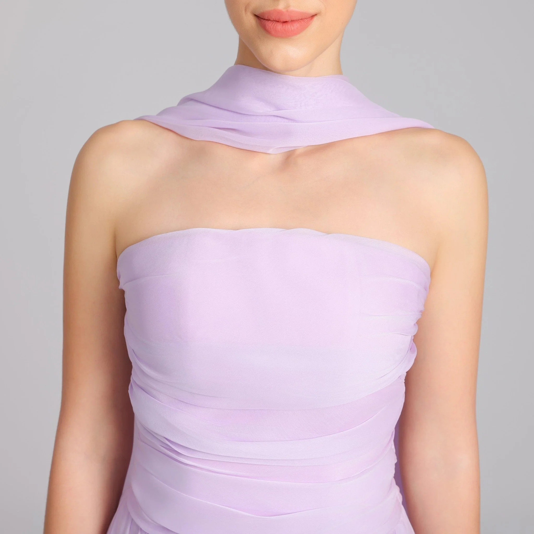 Lilac Strapless Chiffon Gown With Pleats - Image 2