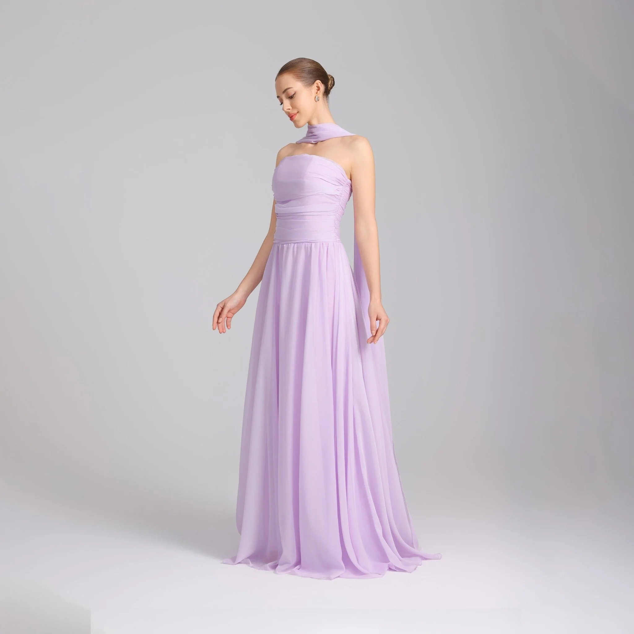 Lilac Strapless Chiffon Gown With Pleats - Image 3